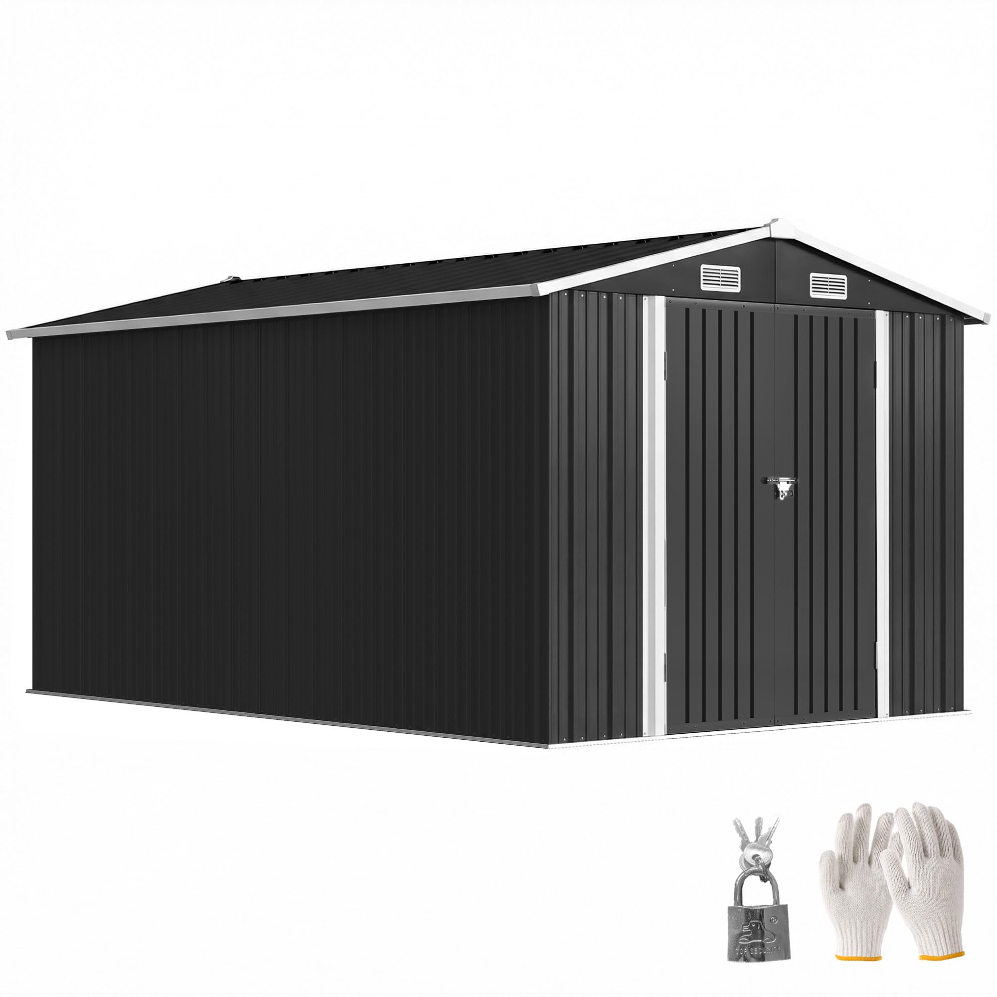 Outsunny 12' x 8' Metal Shed, Heavy Duty Outdoor Storage Shed with 4 Vents and Lockable Double Doors, Tool Storage House for Backyard, Garden, Patio, Dark Grey