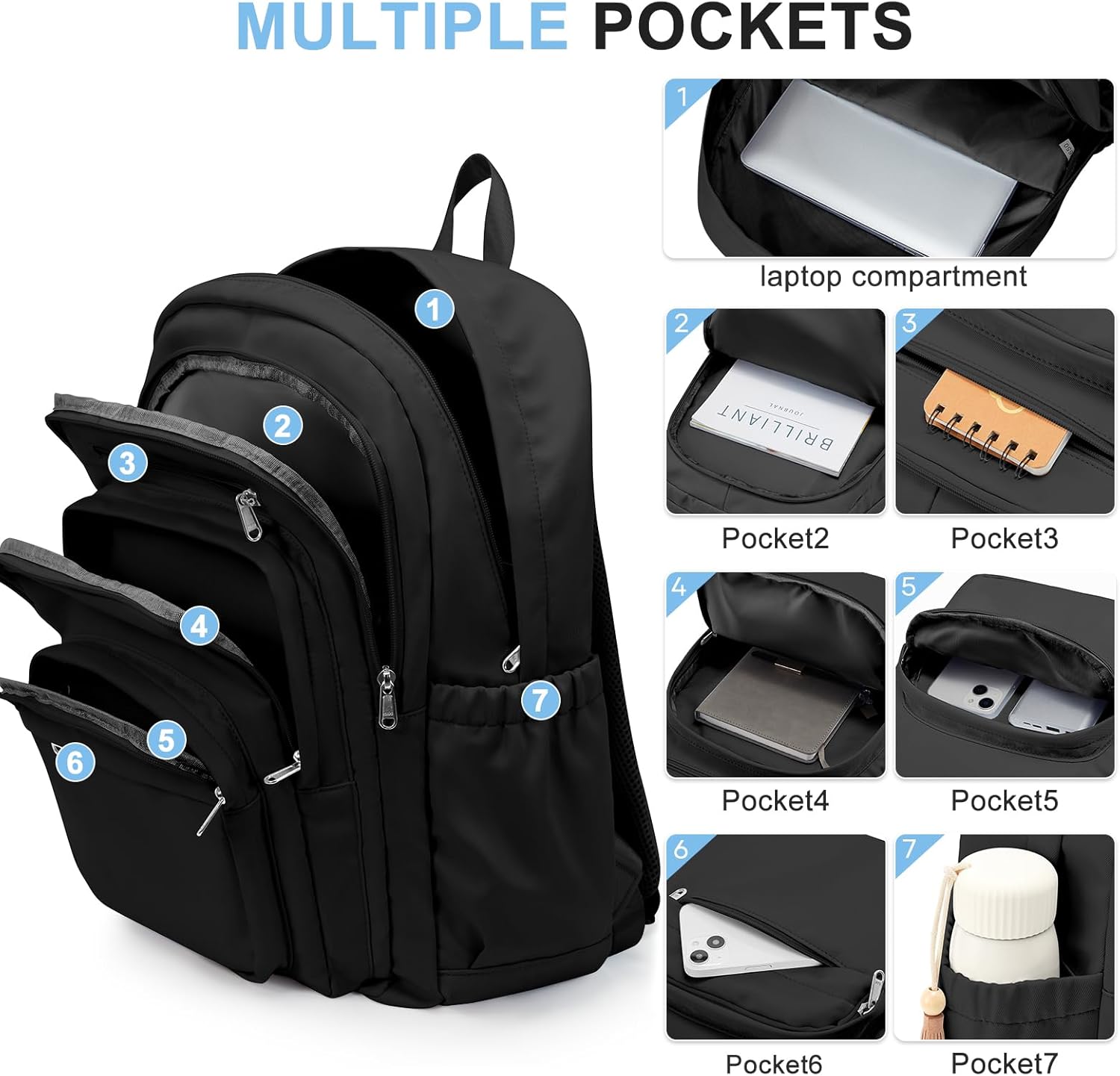 Black College Backpack For Women Men,Lightweight High School Bag,School Backpack With Lots Of Pockets,Cute Bookbag For Teens Boys Girls,Casual Daypack Backpack For School