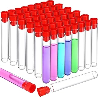 50pcs Test Tubes Teenitor Test Tubes Plastic, 16×100mm Clear Test Tube with Caps for Lab Plastic Test Tubes for Plants, Beads, Party
