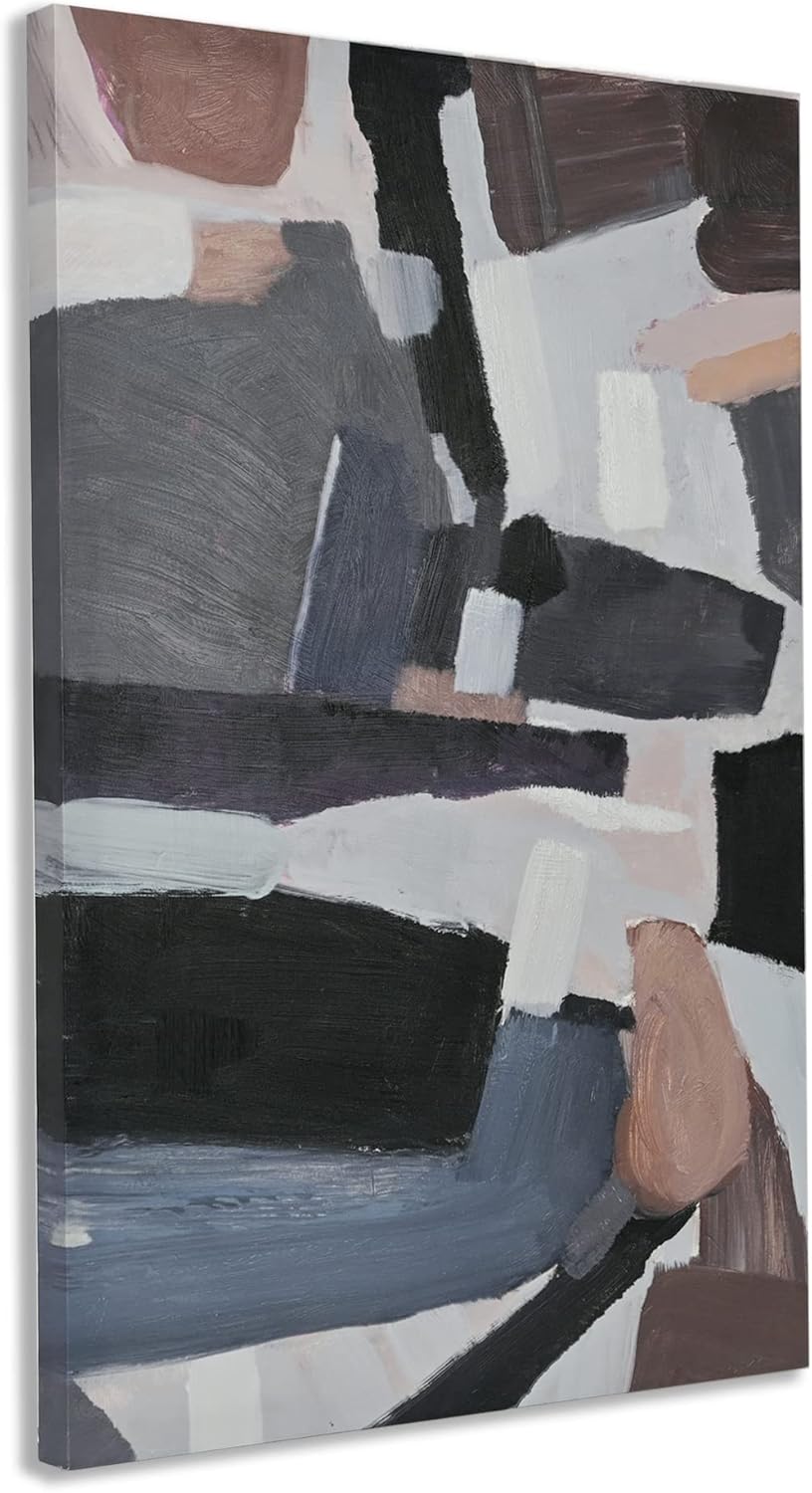 ArtbyHannah 24x36 Inch Horizontal Large Abstract Paintings Wall Art for Living Room, Textured Hand Painted Oil Paintings on Canvas for Bedroom Decor 24x36 IN Dark Blocks