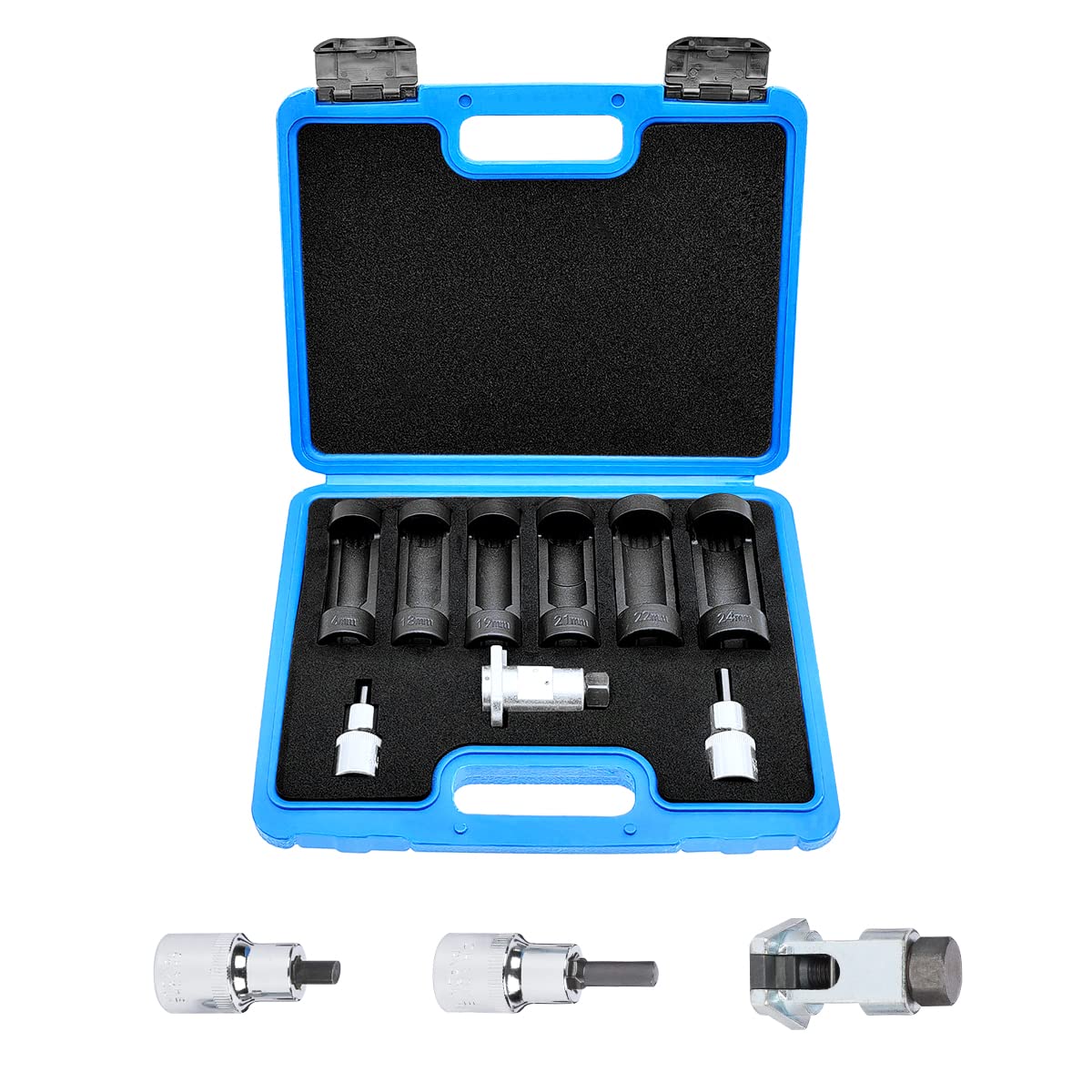 MR CARTOOL 9PCS Shock Absorber Tool Set, Strut Nut Wrench Socket Suspension Strut Spreader Tool Kit, Strut Nut Sockets 16-24mm with 12 Point 1/2" Universal Spreader Tools