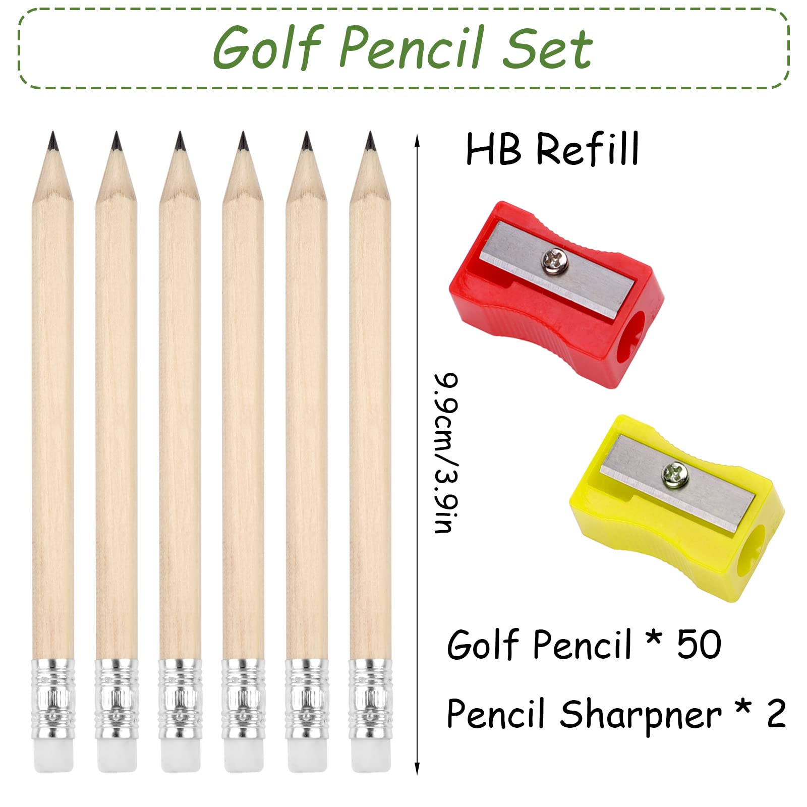 Wooden Mini Half Pencils, 50pcs, 10cm Long, Pre-sharpened with Rubbers, Golf Pencils for Kids Writing & Drawing - Image 2
