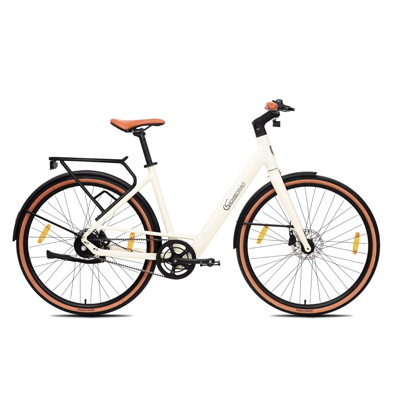 SachsenRAD Urban City E-Bike C3V Roma II Mamorweiss mit Riemenantrieb Drehmomentsensor, Ultraleicht nur 16kg, 27 Zoll Citybike Lenker vollintegriertes, modernes LCD Dash Display Sport & Freizeit