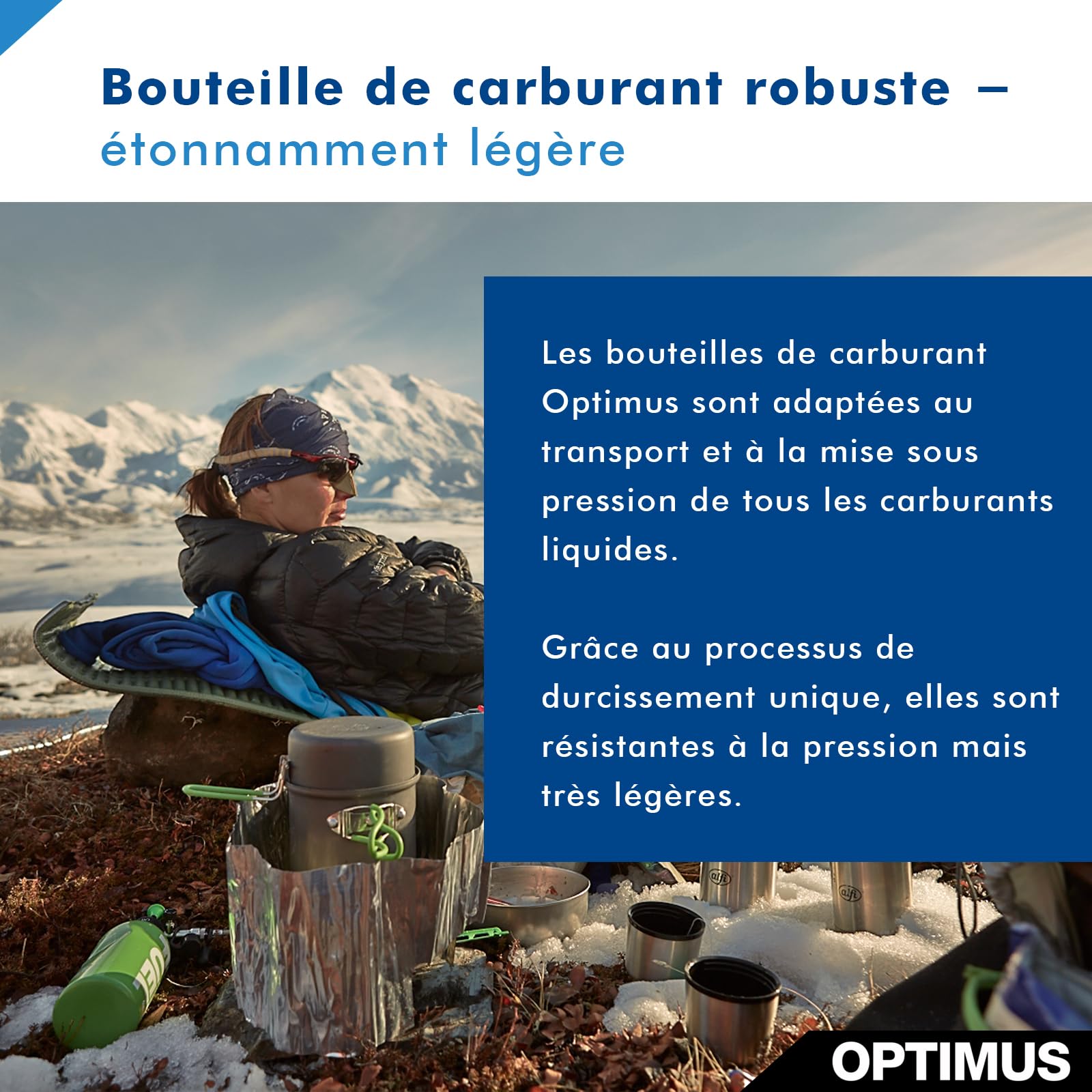 Bouteille de carburant Optimus 1,0L (L) – Flacon robuste, résistant à la pression, avec bouchon sécurisé pour enfants, idéal pour les carburants liquides – Parfait pour les longues aventures