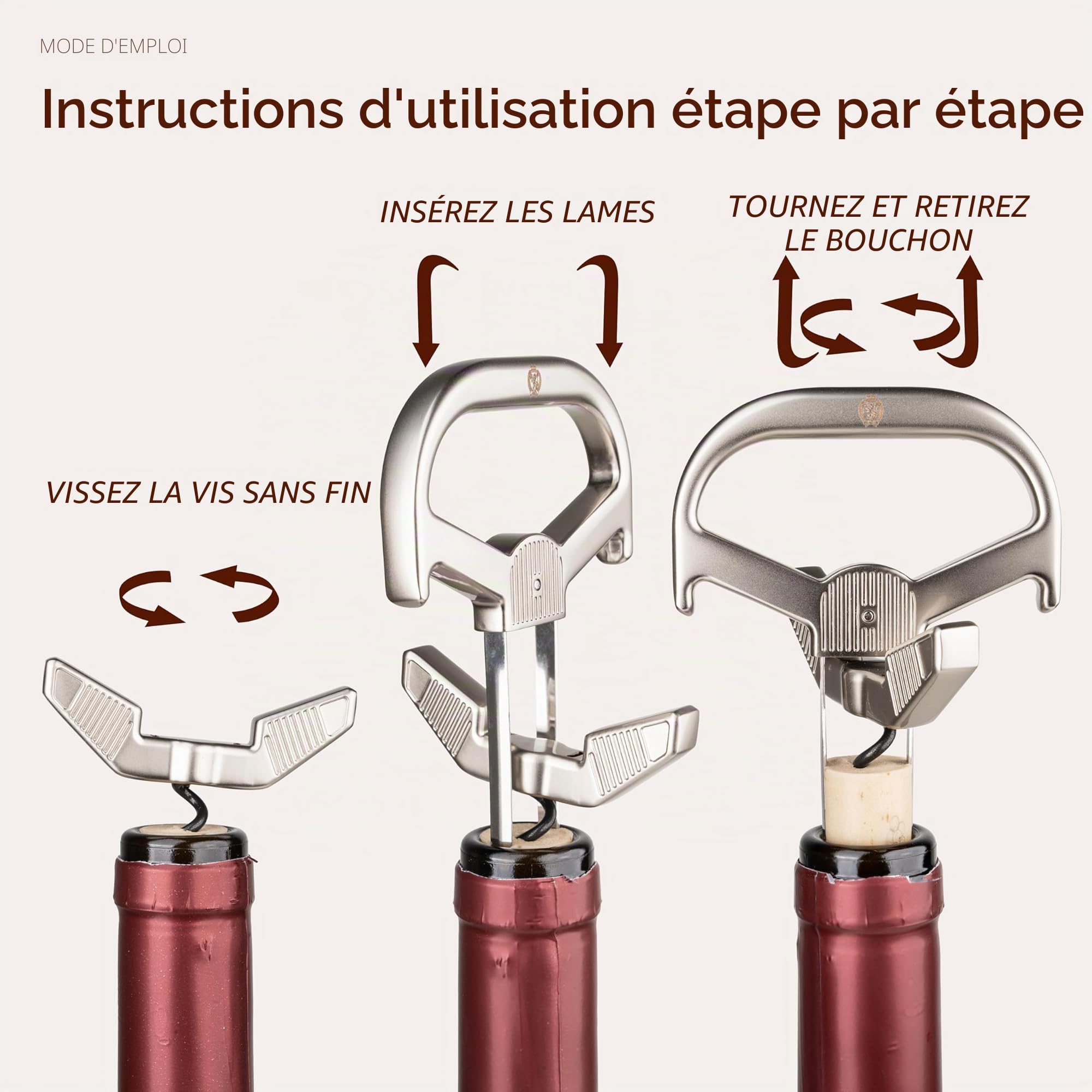 Tire-bouchon Sommelier de Précision : Double Lame pour Vins Vieillis, Lames de Tire-Bouchon et Spirale, Ouvre-Bouteille de Haute Qualité pour les Amateurs de Vin, Utilisation Polyvalente