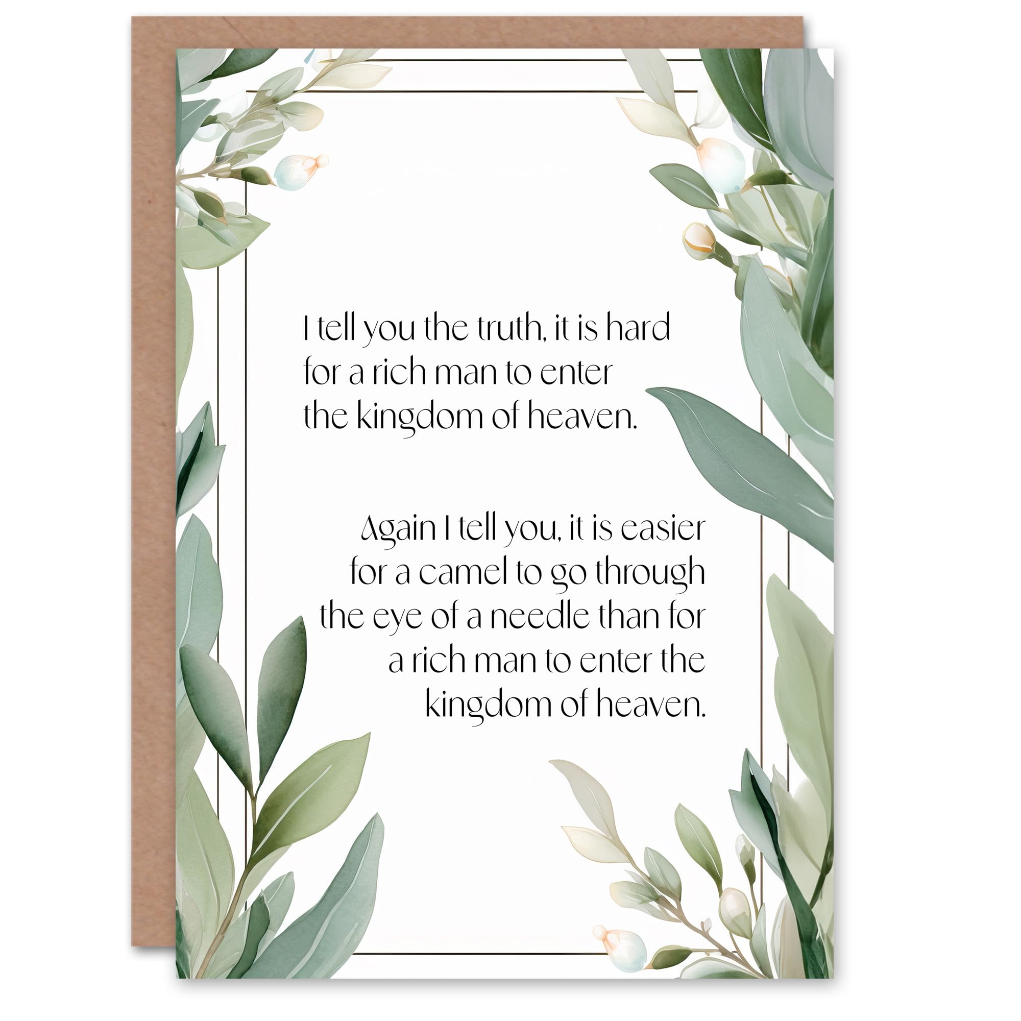 Artery8 Christian Birthday Card Matthew 19:24 Kingdom of Heaven Green Flowers Blank Card For Him Or Her