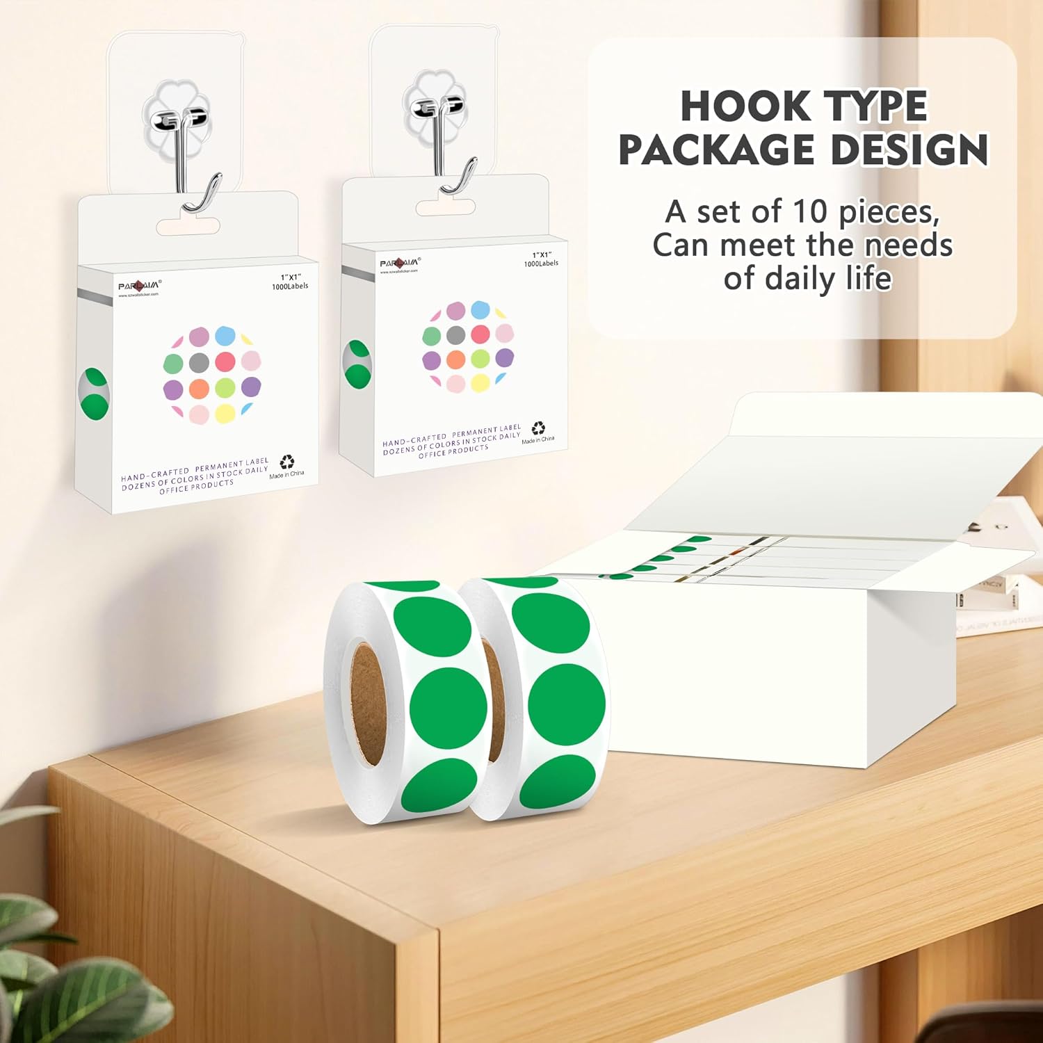 PARLAIM Color Code Dot Stickers, Round 1 inch Polka Circle Round Dot Labels 10000 PCS 10 Rolls Bulk for Office Classroom, Green