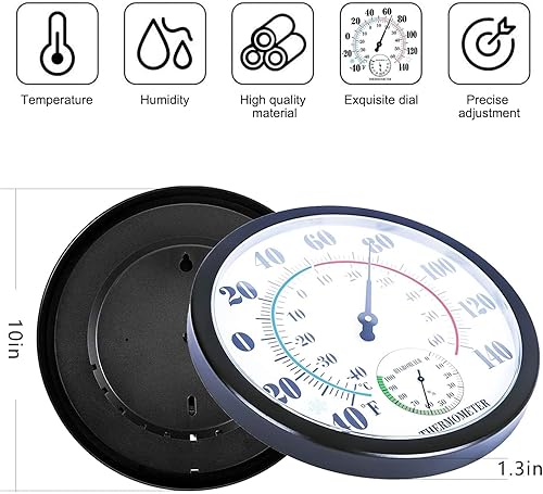 Miniatura 10 de Termómetro decorativo para interiores y exteriores de 12 pulgadas, termómetro de pared de jardín impermeable para patio, termómetro de gran número