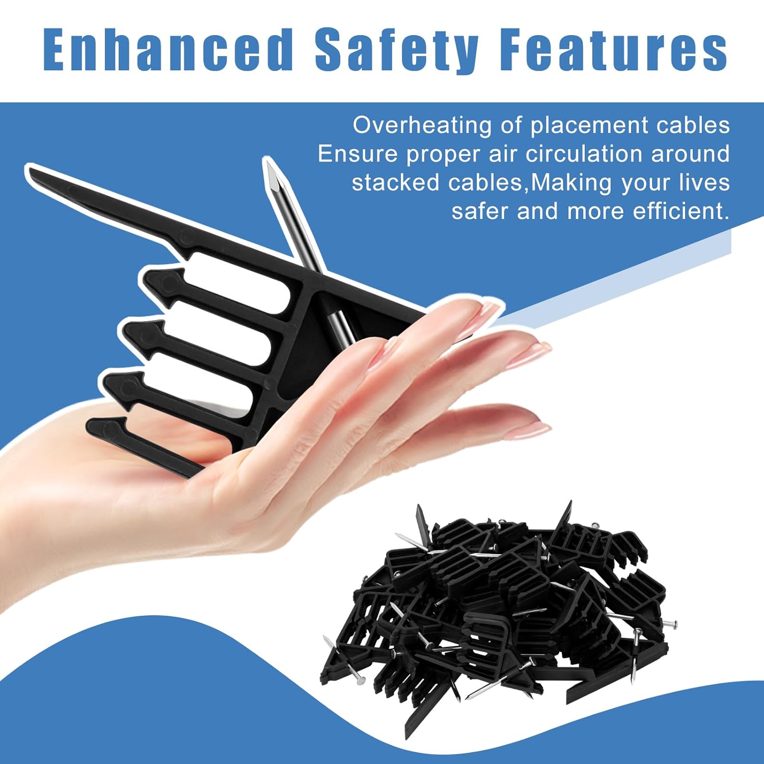 Cable Stackers 200Pcs, Cable Stapler Clips with Steel Nails, Multi-Purpose Electrical Wire Stackers, Insulated Cord Staples for Most Cable Types, Easy-to-Install