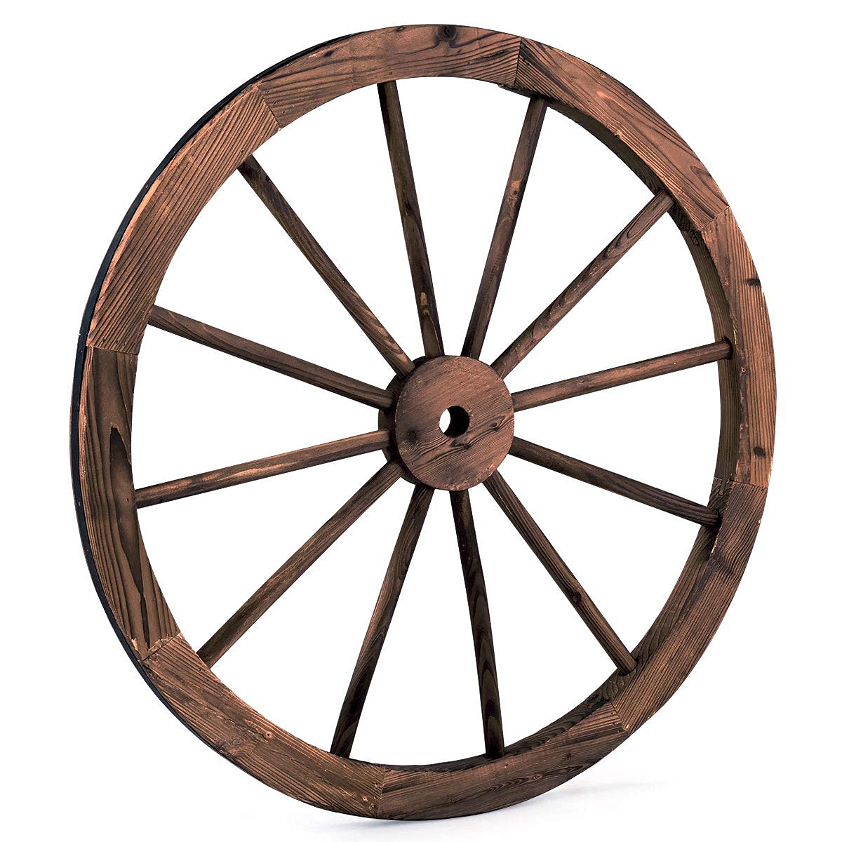 GIANTEX-2 Ruedas de Carro de Madera, Ruedas de Madera de 12 Radios, Placa de Hierro, Marrón, Ruedas Decorativas para Bares, Jardines, Restaurantes, 76 x 76 x 3,5 cm