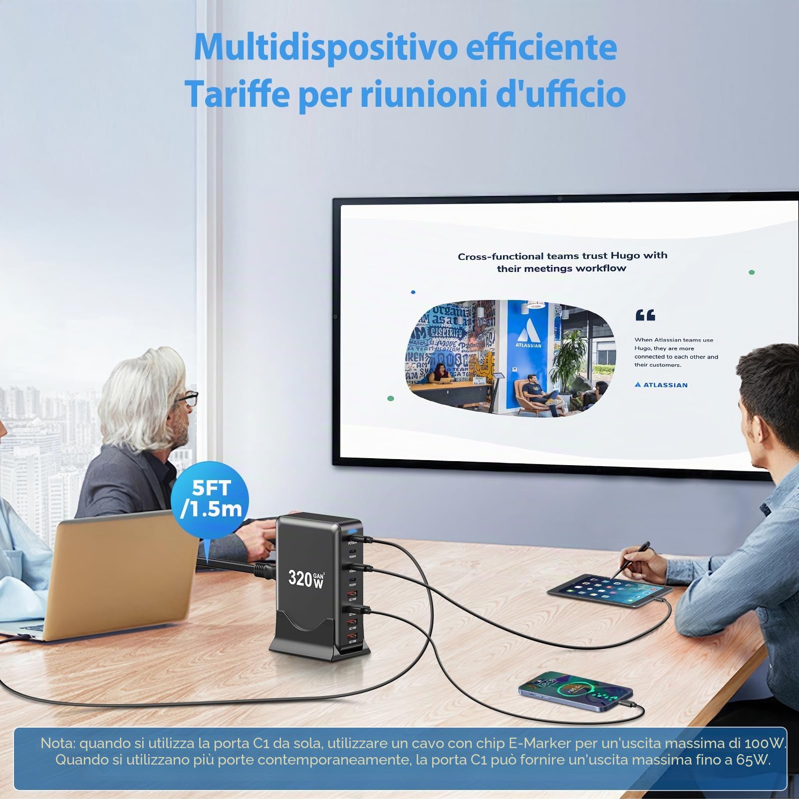 Caricabatterie USB C da 320 W: ricarica rapida GaN III a 8 porte, caricabatterie da tavolo USB C PD, compatibile con iPhone, Samsung, MacBook, Dell e altri dispositivi.