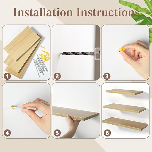 Miniatura 5 de Estantes flotantes de madera, 3 tamaños, estantes de madera para decoración de pared, estantes colgantes para almacenamiento de exhibición,
