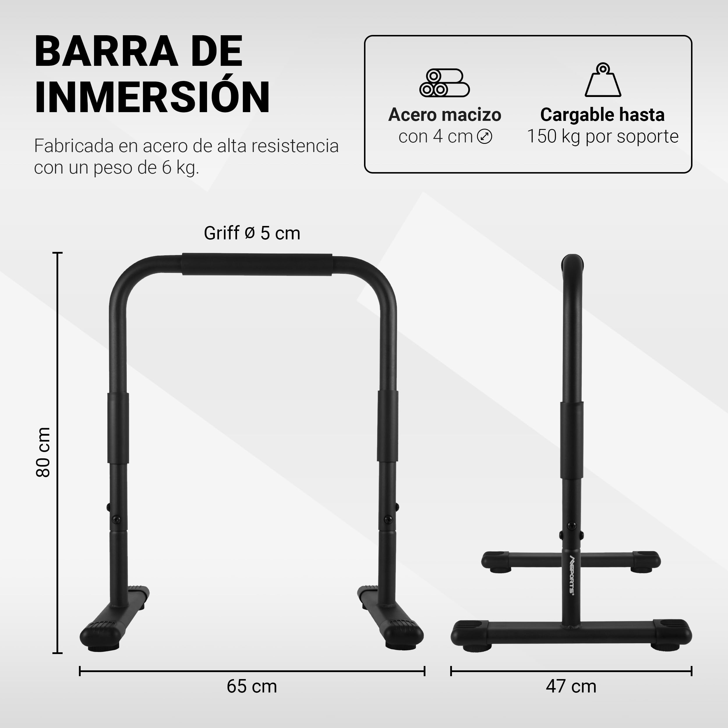Barras de flexiones Gimnasio Paralelas Premium (par) 80x65 cm | Barra de soporte Push Up I Estación de flexiones I Soporte de gimnasia, flexiones