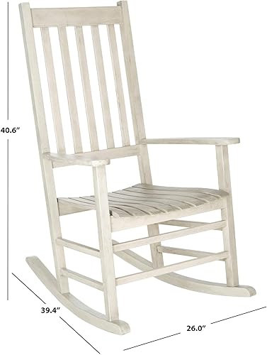 Miniatura 2 de Blanco Lavado Gris Acacia Madera Mecedora Bohemia Ecléctica Country Respaldo