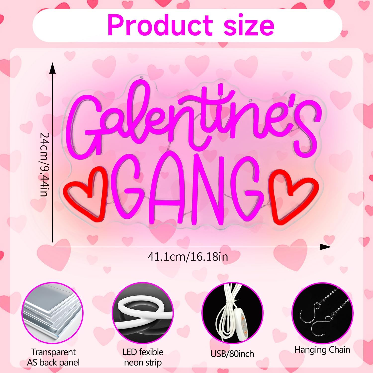 Galentines Gang Neon Sign for Wall Decor Dimmable Gelentine's Day Neon Light Led Galentines Party Decoration Friends Galentines Party Decor for Gifts
