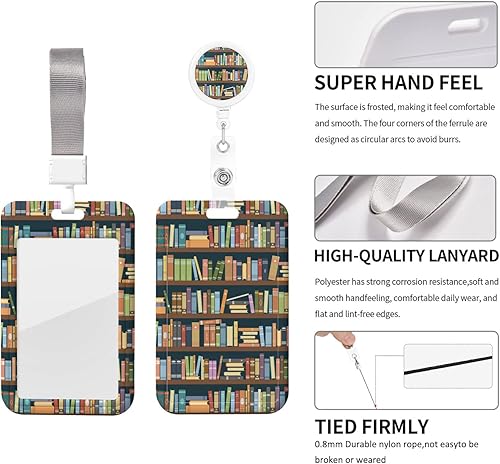 Miniatura 3 de Soporte para tarjetas de identificación con cordón separable y clip retráctil para carrete, estanterías llenas de libros, tarjeta de nombre, cordón