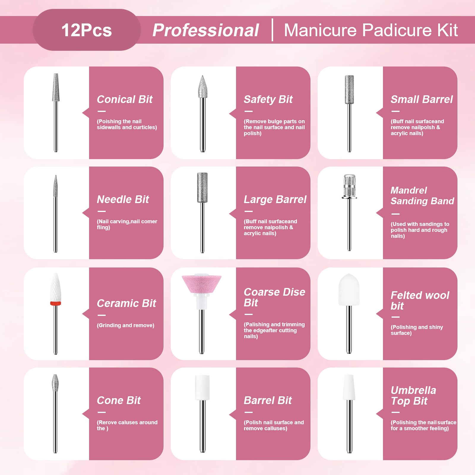 Taladro de uñas inalámbrico, taladro eléctrico de uñas con luz LED de 360° y pantalla LCD, lima de uñas eléctrica de bajo ruido, herramientas de pedicura para pies, cuidado de manos y pies, taladros