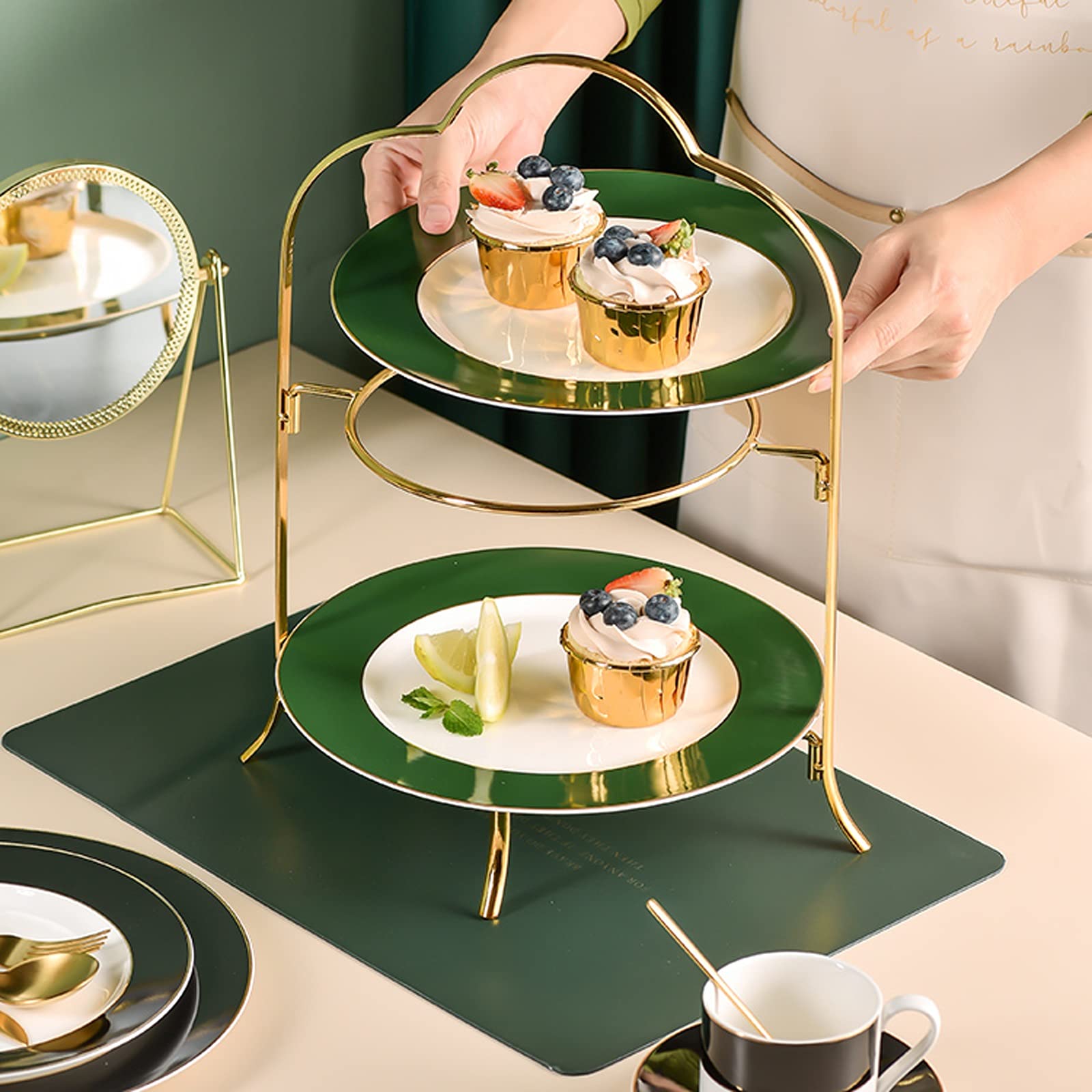 Podstawka na ciasto, 2-warstwowa, stojąca, luksusowa ceramika, deserowa, elegancka patera na ciasto, ciasto, na imprezę, wesele, urodziny, stojak na tort
