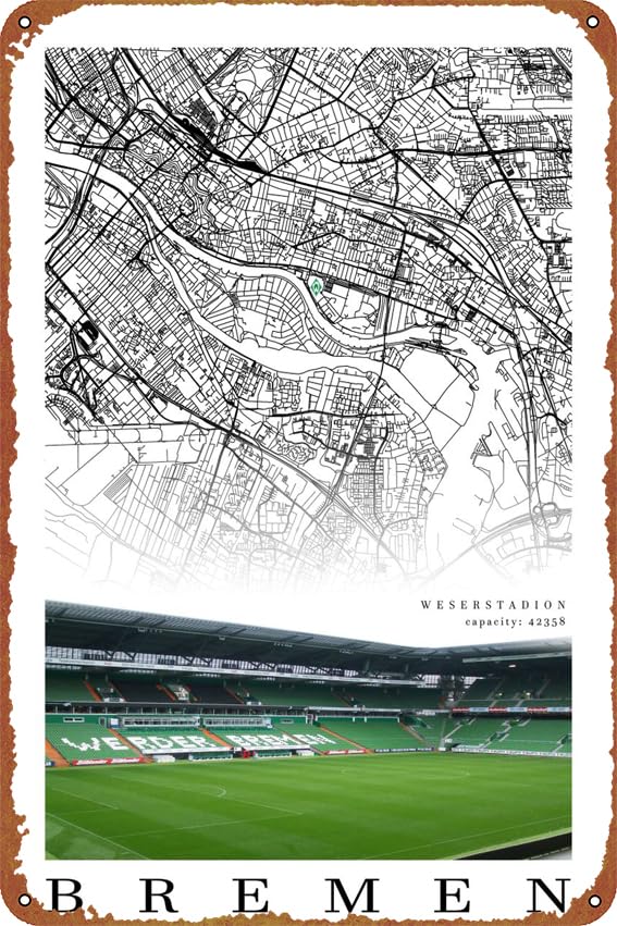 Werder Bremen Stadium map Poster Vintage Cute Metal Sign Gift Retro Novelty Cafe Store Garage Tin Signs8x12 Inch