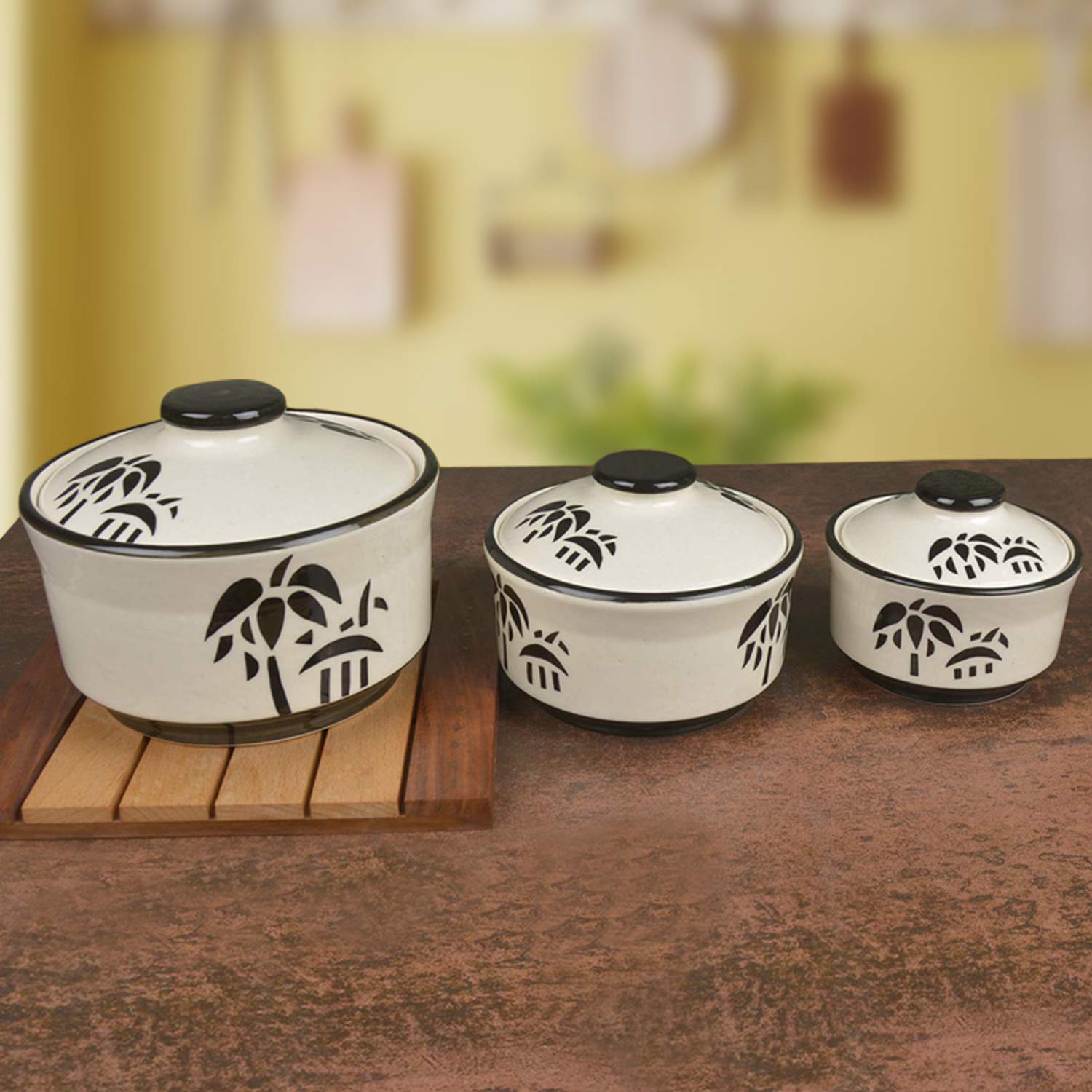 ARDVAN INDIA Studio Pottery Hand Painted Ceramic (Set of 3, White & Black) Dinner Serving