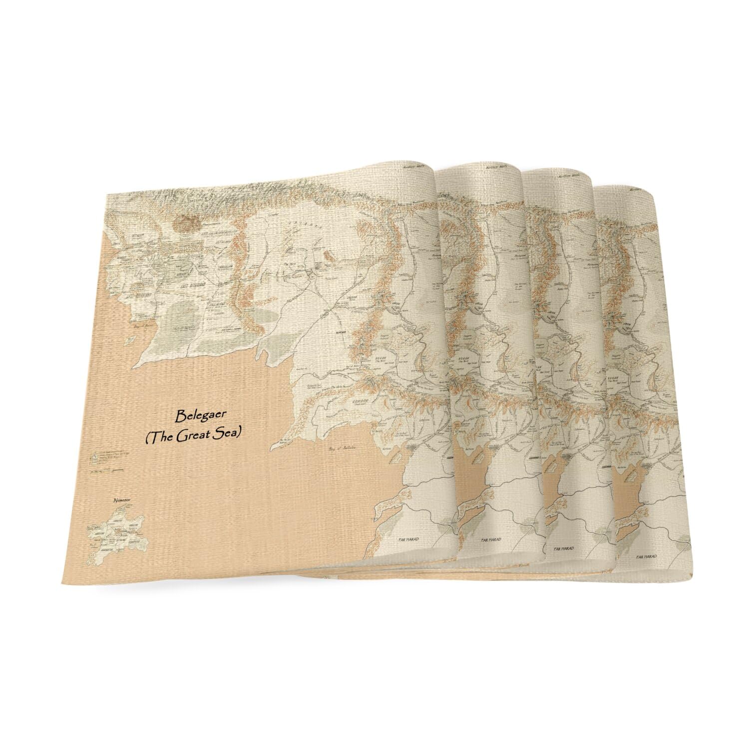 Sets de table en lin Terre du Milieu : lot de 4 grands formats 40x28,5 cm pour fans de fantasy