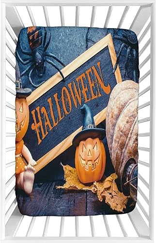 Miniatura 1 de Sábana decorativa para cuna, sábana bajera ajustable de microfibra para cuna de Halloween para bebés y niños pequeños, 28 x 52 x 9 pulgadas, juego