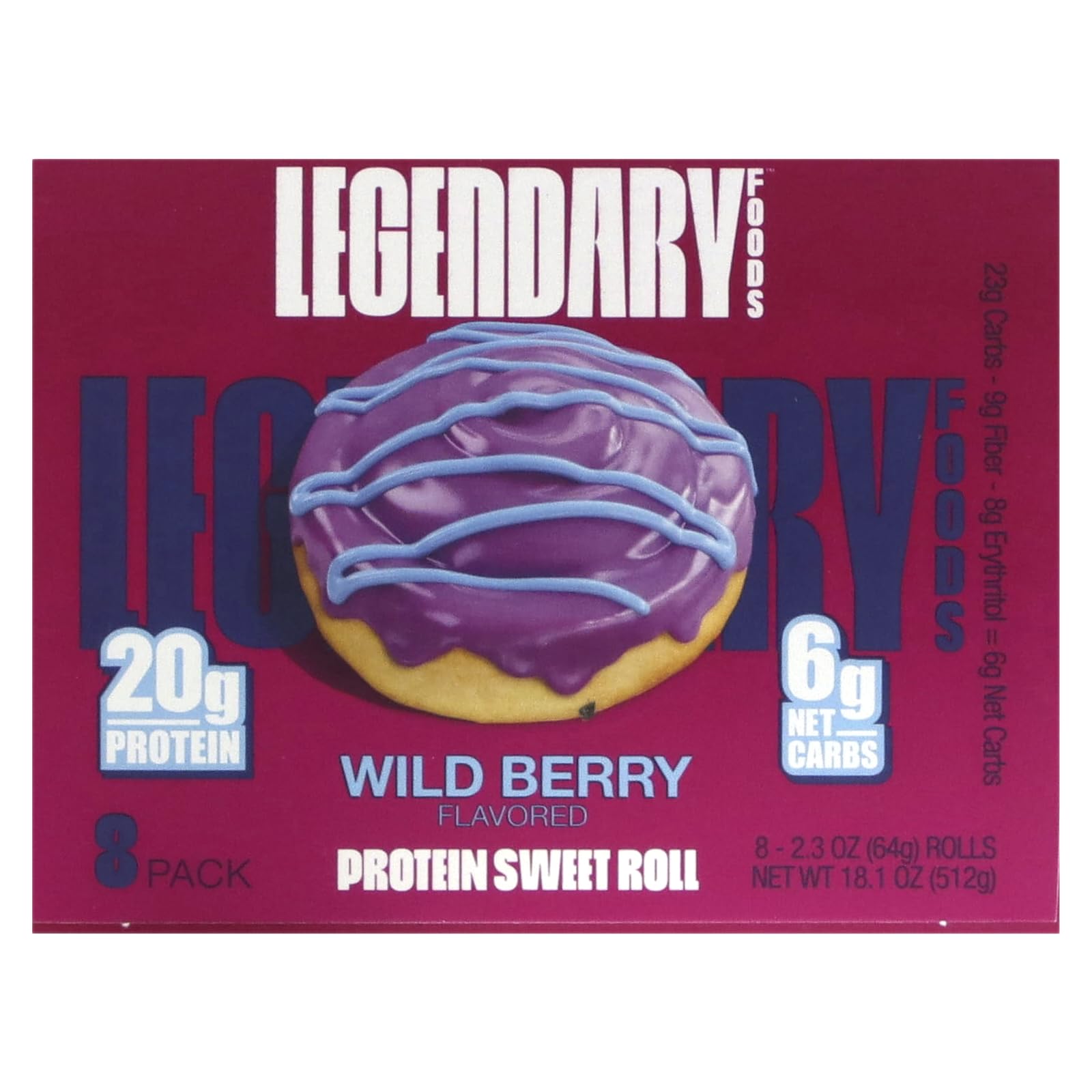Legendary Foods Sweet Roll, Wildberry, 8/Box