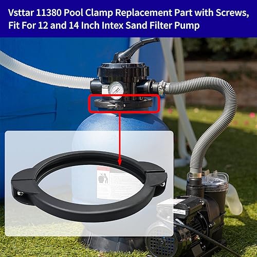 Vista 2 de 11380 Pieza de repuesto de abrazadera de piscina con tornillos, apto para 12 y 14 pulgadas (caudal de bomba 2,100 y 2,800 gph) Bomba de filtro