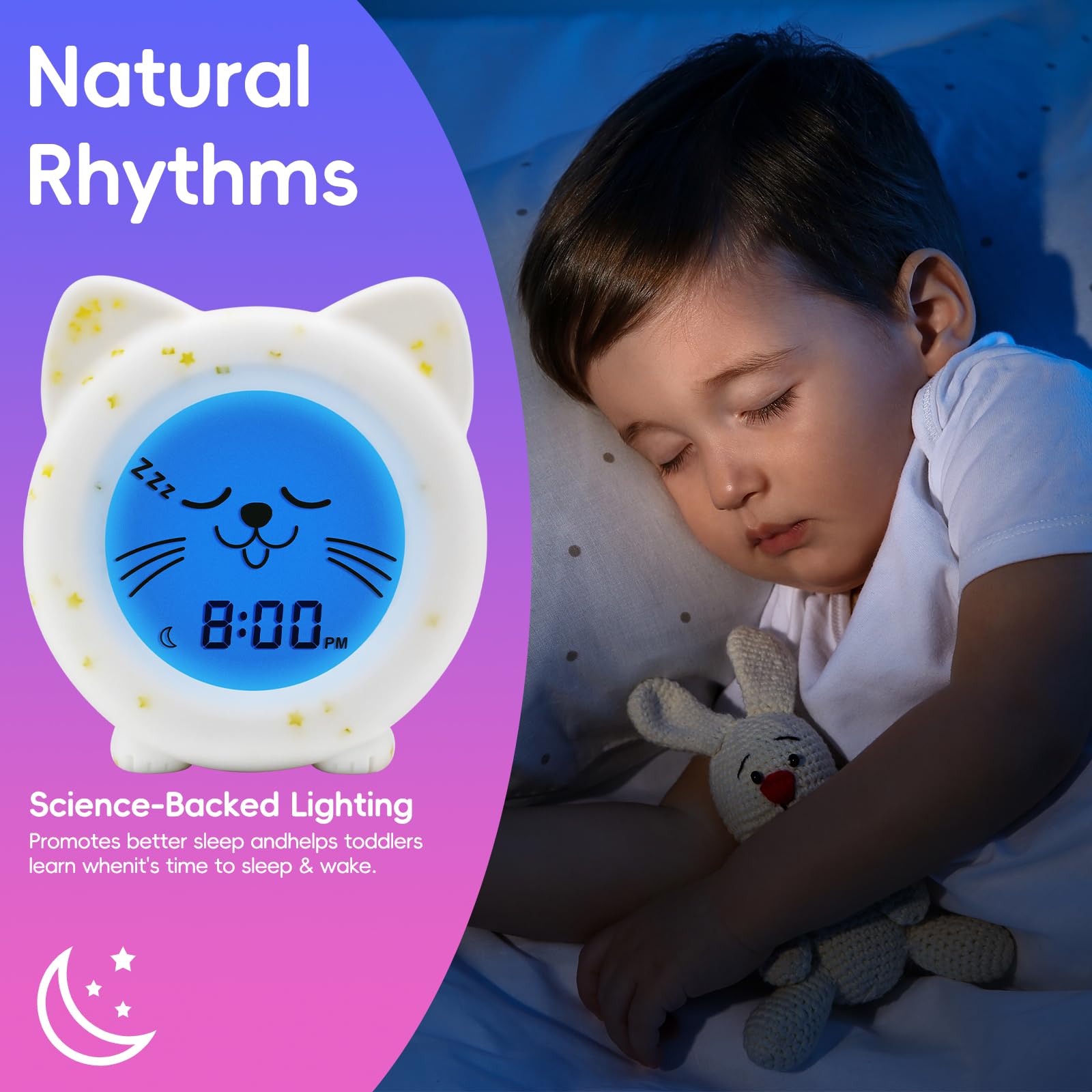 B&H Sleep Trainer Clock for Toddler, Cute Kids Ok to Wake Alarm Clock, Drop Proof, Rechargeable Young Children Night Light, Science-Backed Lighting for Peaceful Sleep and Ready to Wake Mornings