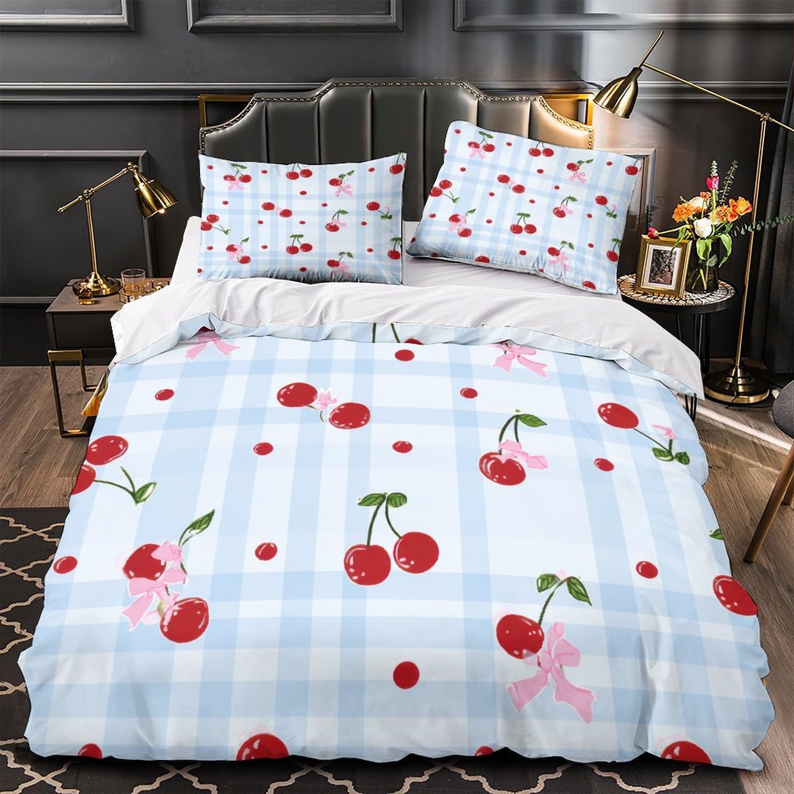Housse de couette fleurs de cerisier anti-allergie parure de lit double microfibre douce