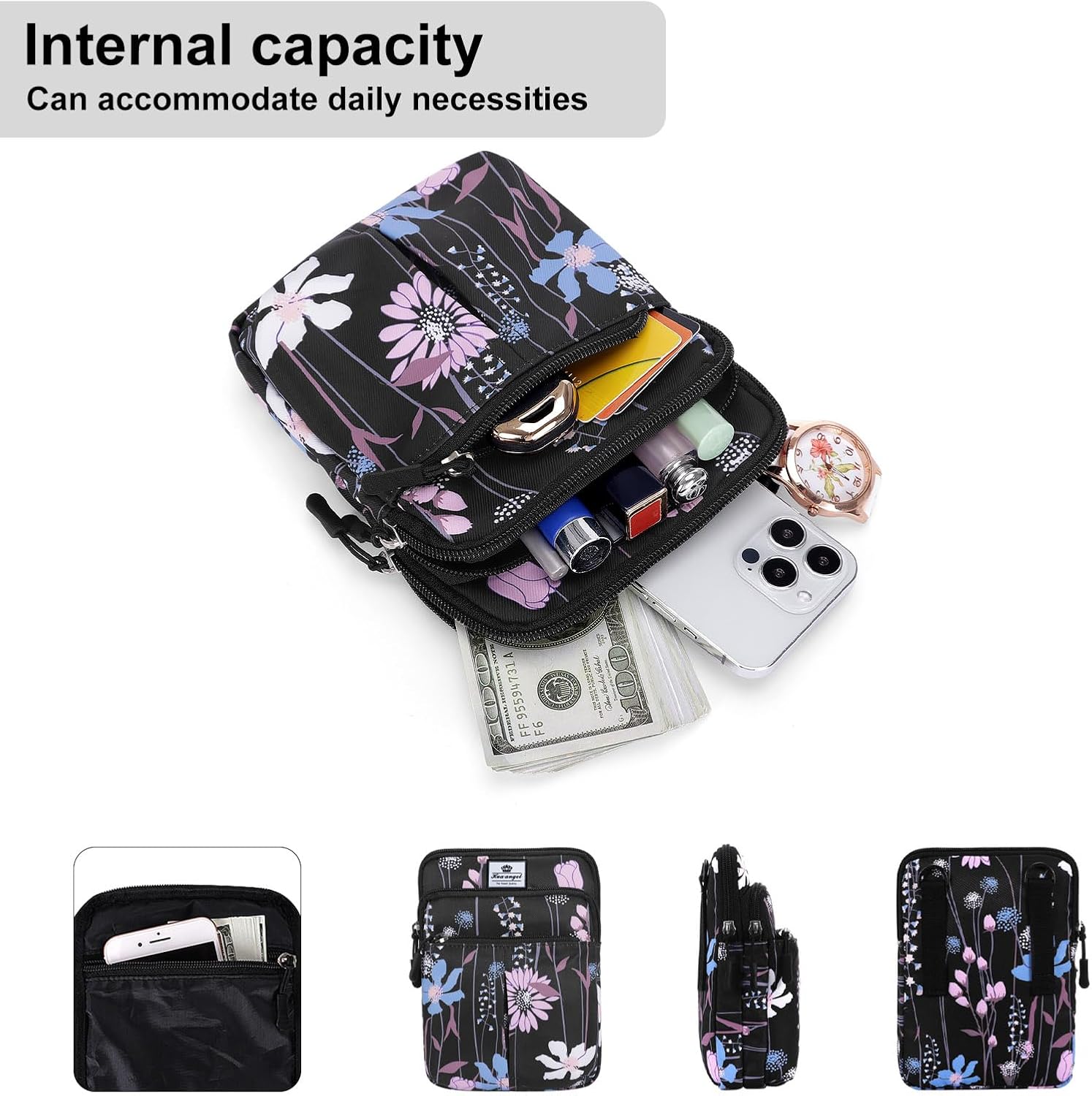 HUA ANGEL Multifunctional Fanny Pack for Men & Women Lightweight Waist Bag with 3 Zip Compartments, Cross body bag for Running Walking Sport Travel - Image 5