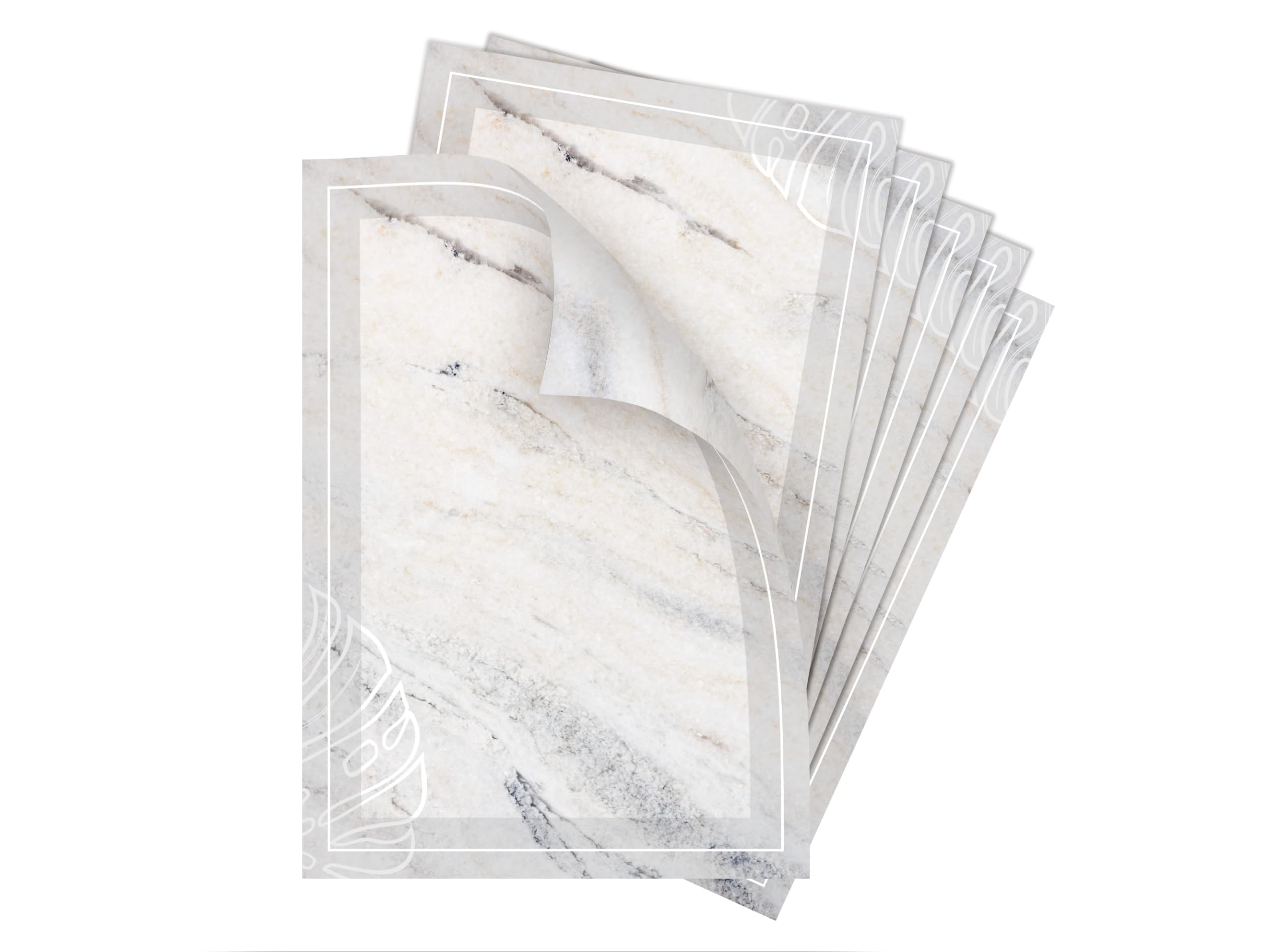 Briefpapier-Set 250 Druckerpapier DIN A4 + 250 Umschläge DIN-lang haftklebend Marmor grau Marmoriertes Papier beidseitig beschriftbar bedruckbar für Einladung Briefpost Firmenpost Urkunde