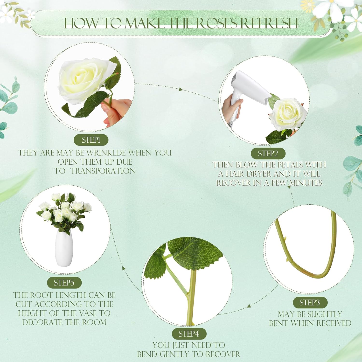 Hotop 120 Pcs Roses Artificial Flowers in Bulk,Long Stem Artificial Flower Bouquet,Silk Real Touch Fake Rose for Wedding Party Table Centerpieces Decor Valentines Gifts(White) - Image 3