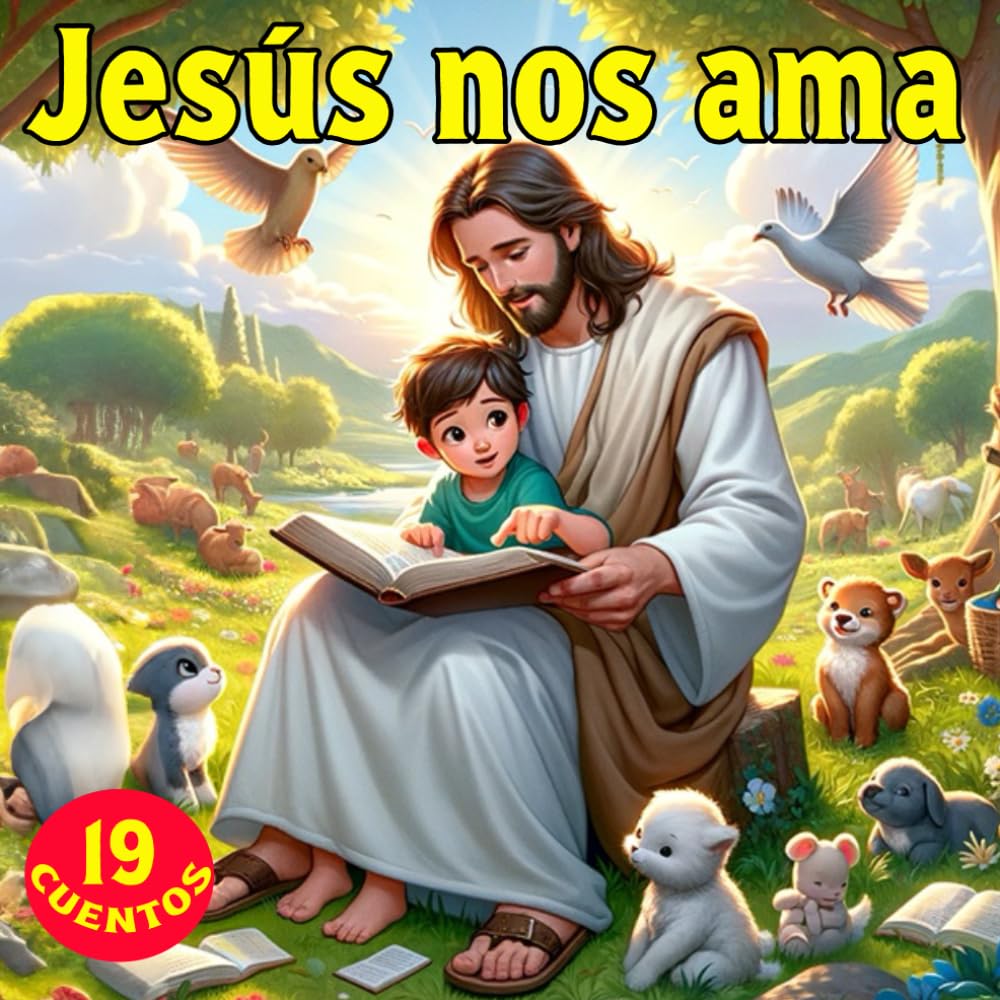 Jesús nos ama: 19 cuentos bíblicos y bilingüe con imágenes a color para niños de 2-6 años con historias infantiles en inglés y español acerca de cómo Jesús nos ama