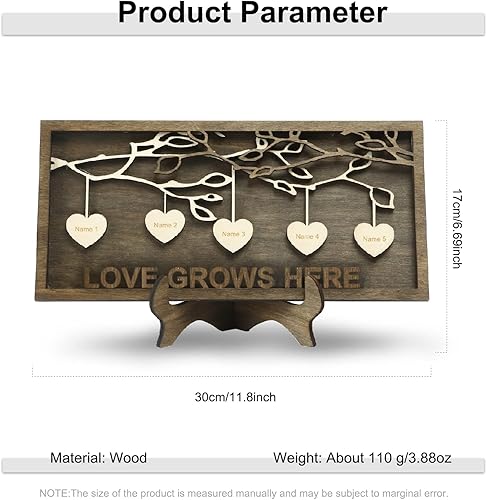 Miniatura 4 de Joyforisa Regalos para mamá y abuela, marco personalizado del árbol de la vida con corazones y nombres, marco de árbol familiar de madera