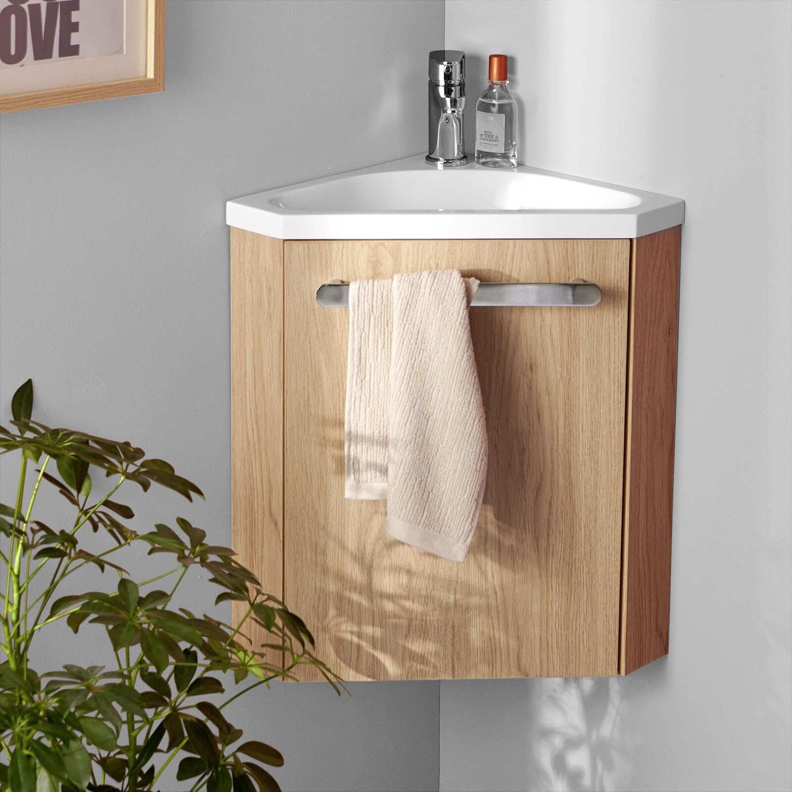 Mob-In Skino - Lavamanos de esquina con lavabo de resina, 35 x 53 x 35 cm