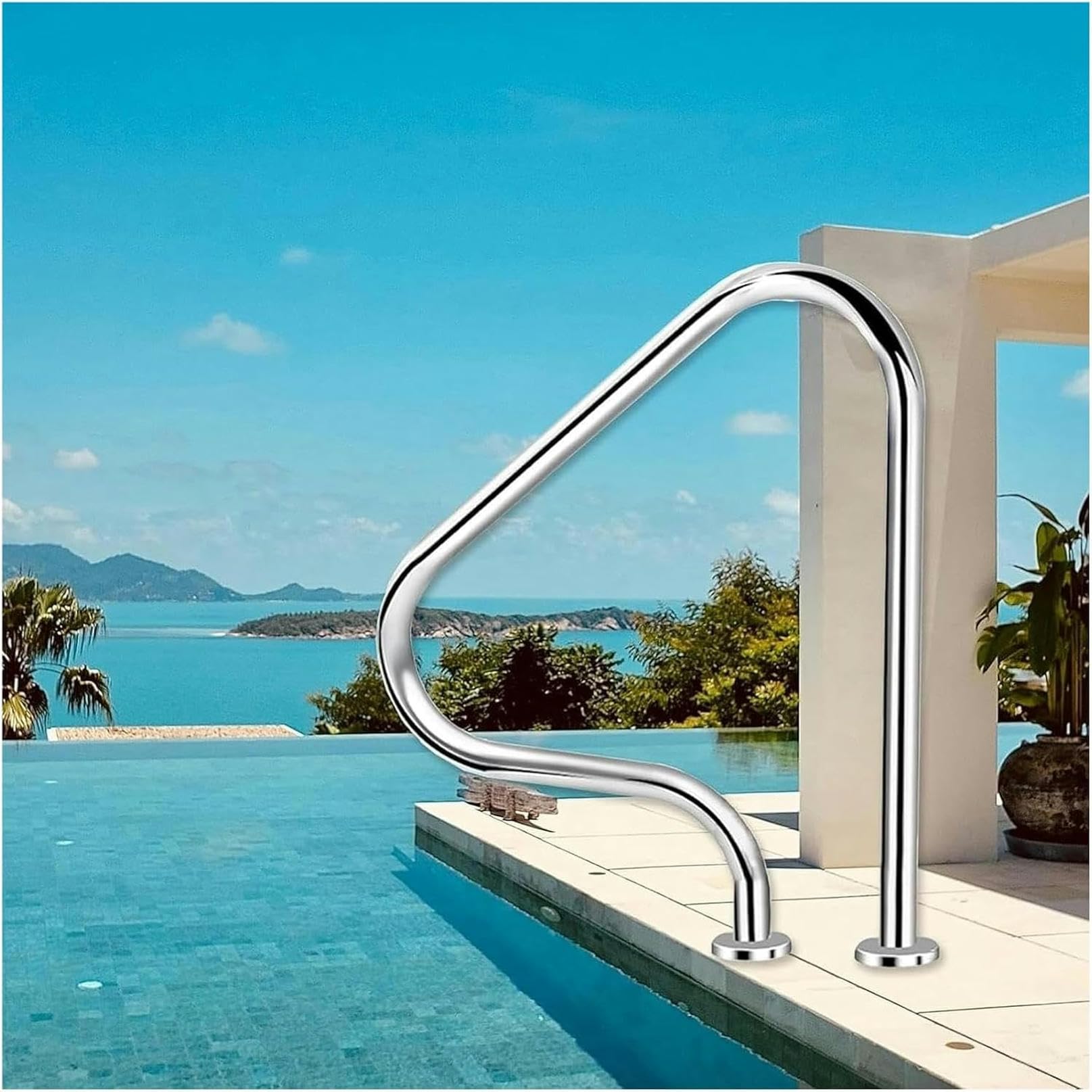 Kit de rampe de sécurité en acier inoxydable pour piscines creusées facile à monter pour marches d'escalier