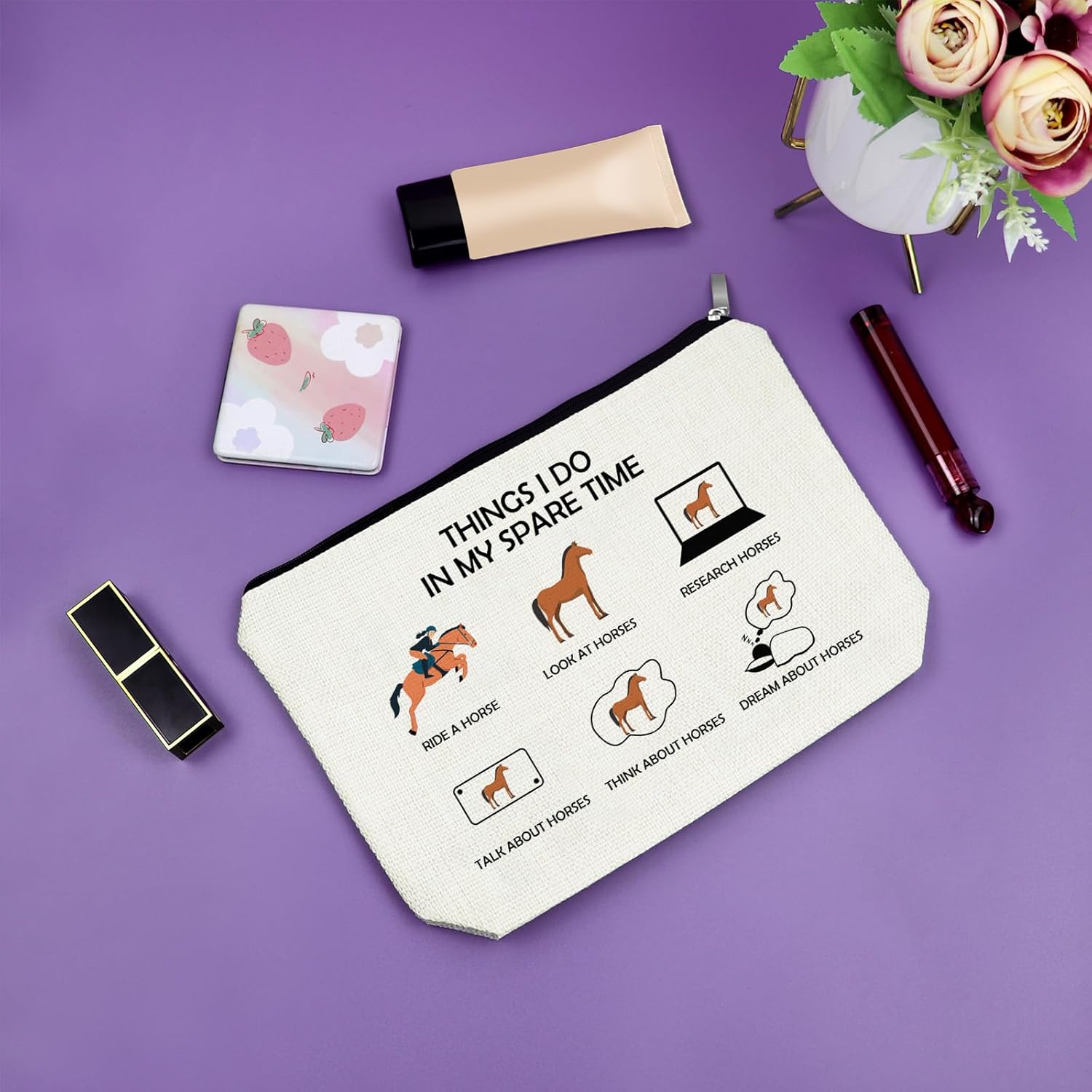 Horse Lover Gifts for Girls Makeup Bag Organizer Horse Themed Party Decorations Birthday Presents for Horse Lovers Cosmetic Bag Animal Lovers Gift Ideas Valentines Christmas Zipper Makeup Pouch - Image 7