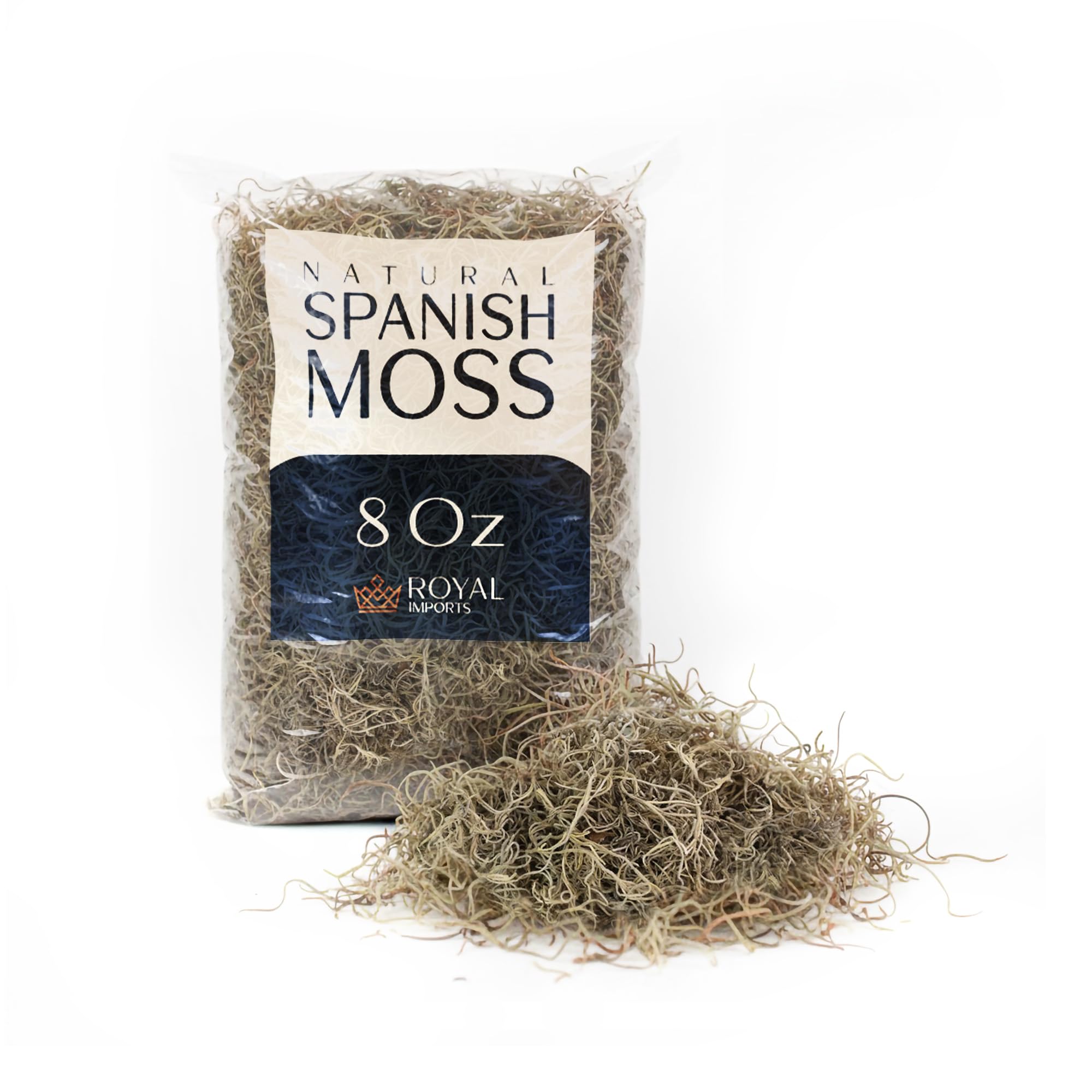 Royal Imports Preserved Natural Spanish Moss, Fresh Dried Shredded Loose Chunks, 8 Oz Bag