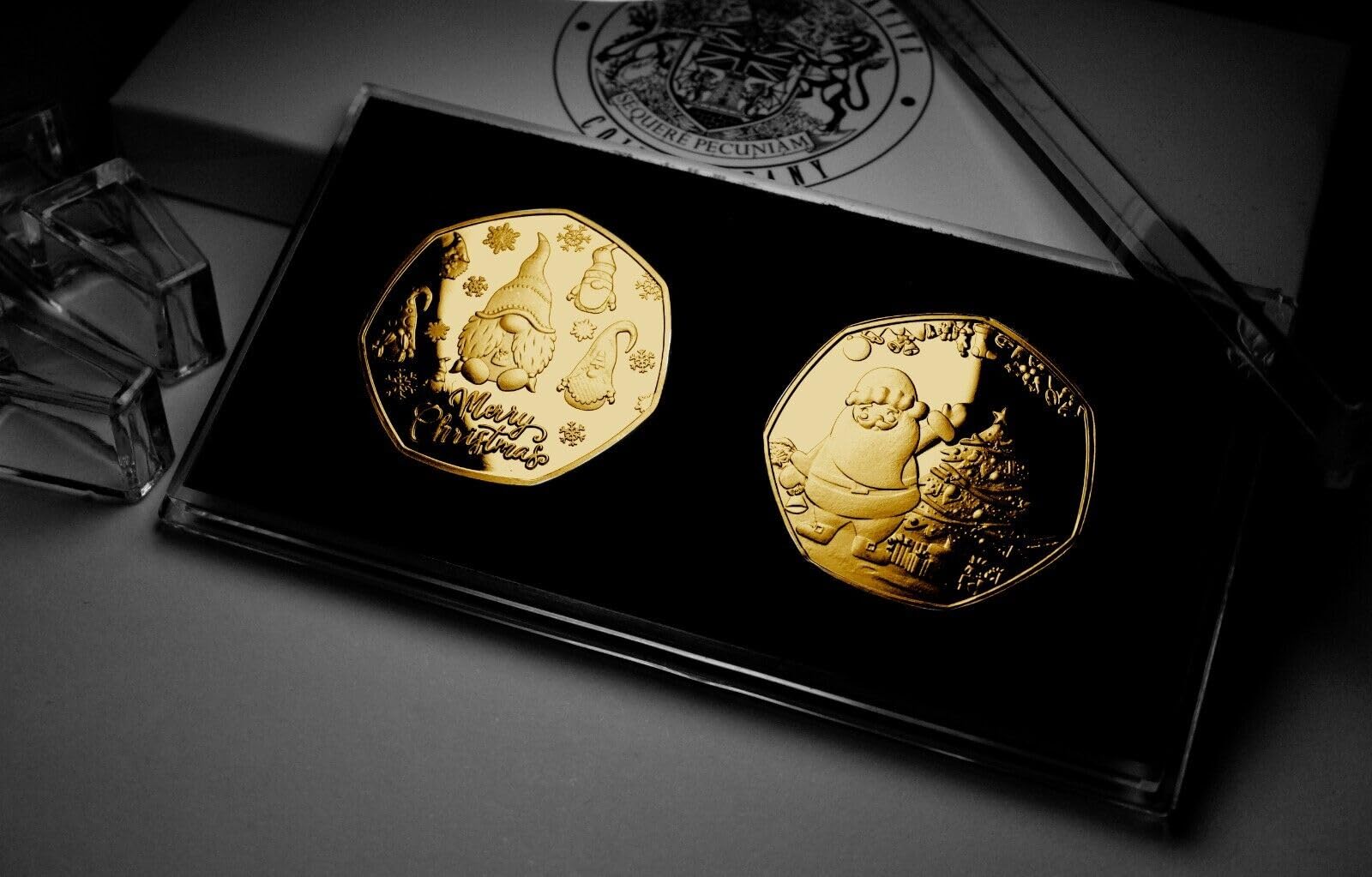 The Commemorative Coin Company Silver Pair Of Merry Christmas 24Ct Gold Commemoratives. Gift Box/Case. Special Gonk, Santa Gift/Present