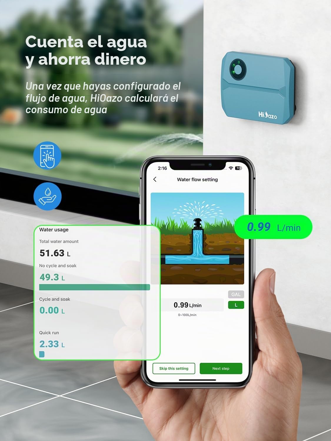 HSC-400W Programador de Riego Inteligente WiFi 4 Zonas 24VAC, Salto Automático por Clima, 16 Programas Personalizables, Protección contra Golpe de Ariete, Riego Manual para Jardín, Césped, Azul