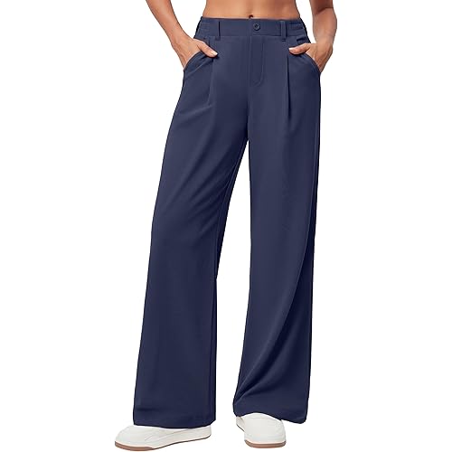 Ewedoos Wide Leg Pants Woman Stretchy Work Dress Pants Women Pull on Business Casual Slacks Trousers Fall Outfits 26"/28"