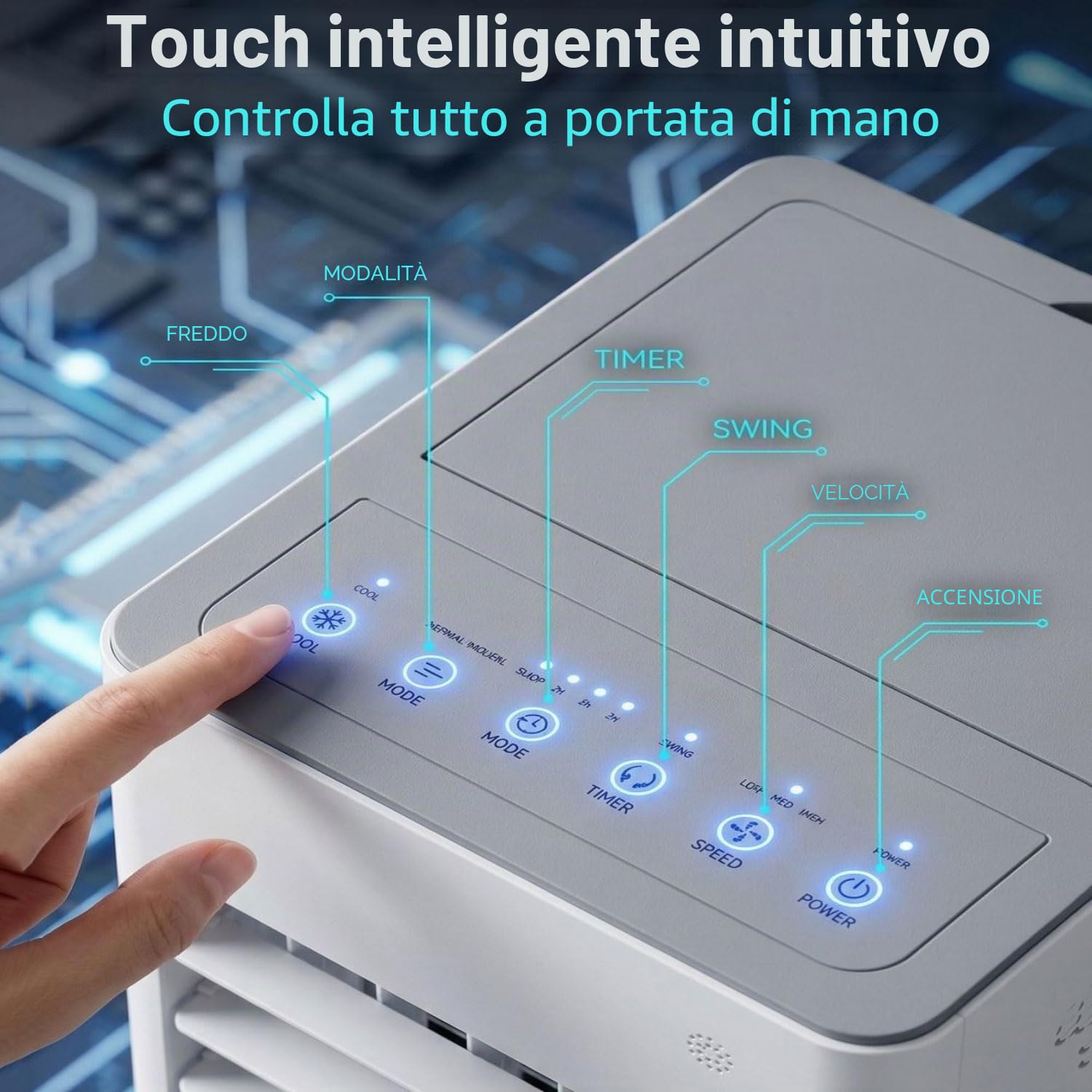 Climatizzatore Portatile Condizionatori a Evaporazione Portatile Senza Tubo Silenzioso 60W Raffreddatore d'Aria con 3 Modalità 3 Velocità Oscillazione 60° Timer 8H Ventilatore Aria Fredda per Casa