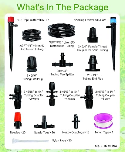 Miniatura 2 de JAYEE Kit de riego por goteo de 130 pies, sistema de riego de jardín con emisores de boquilla de goteo, tubería de riego por goteo y piezas de riego