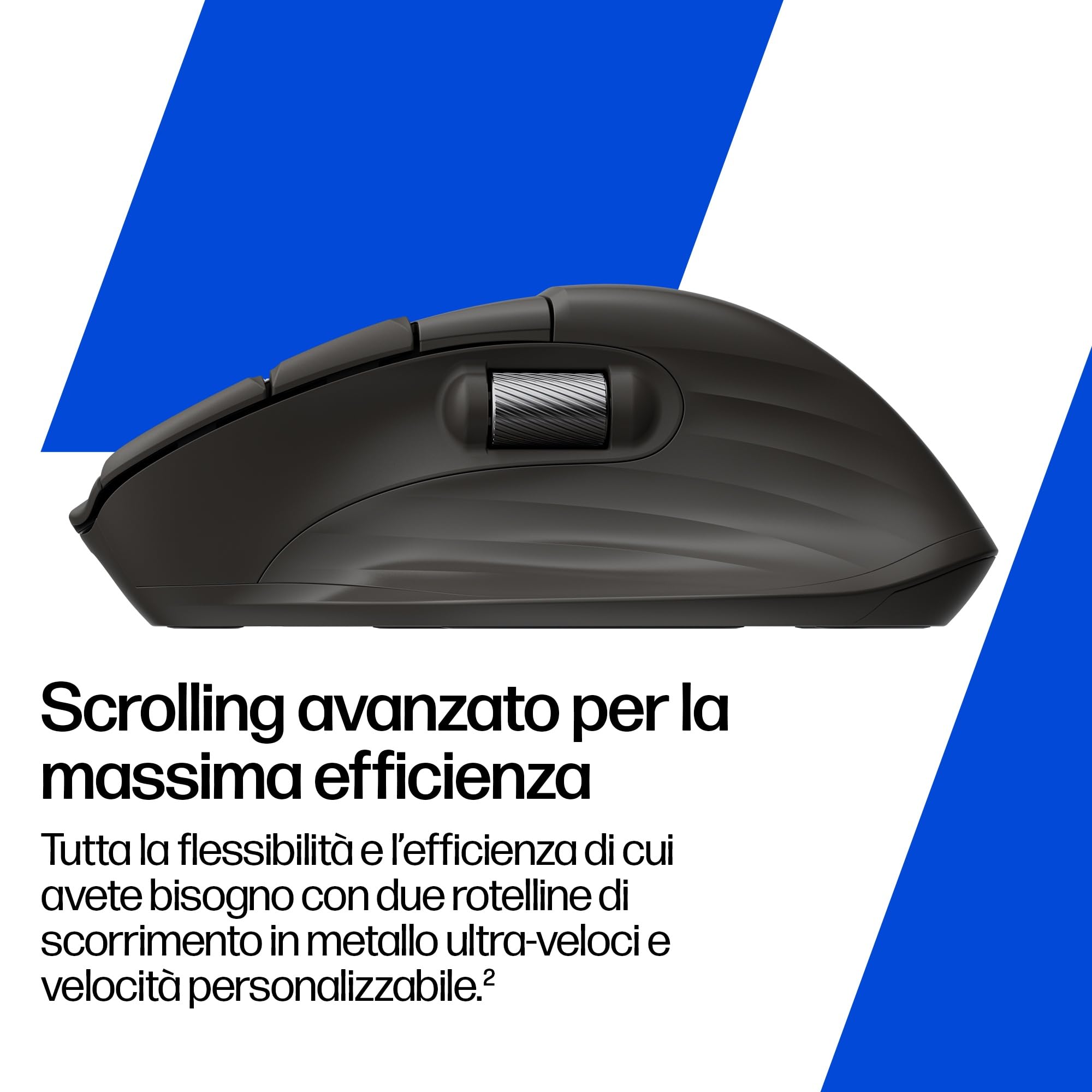 HP 780M Mouse Wireless Ergonomico con Scorrimento Ultra Rapido, Nero | Supercondensatore Ricaricabile, 6K Dpi, Bluetooth, Multi-Dispositivo, Compatibile con Windows e Mac
