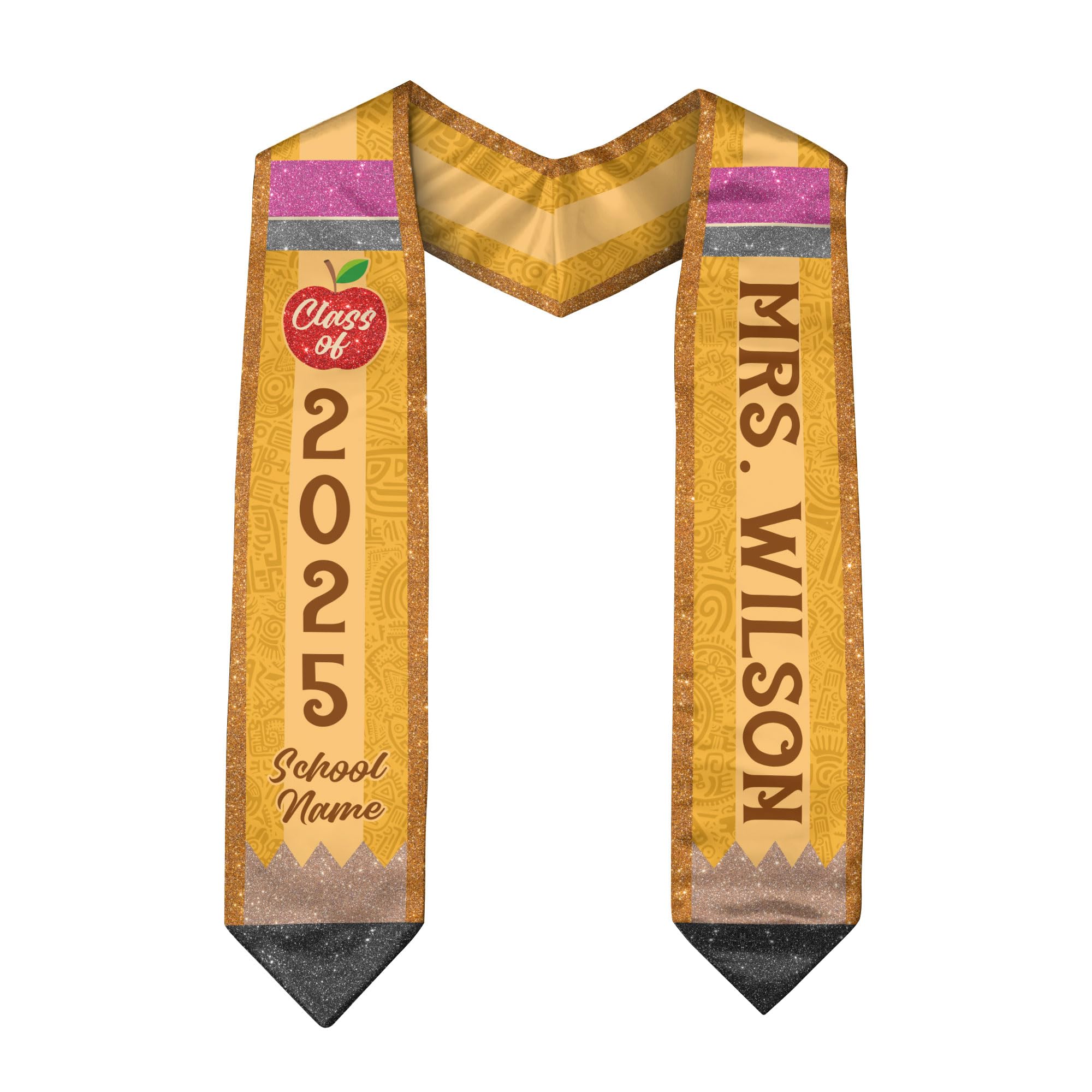 Pencil Stole Graduation for Teachers, Custom Graduation Stole Class of 2025, Teacher Graduation Stole, Teacher Stole 2