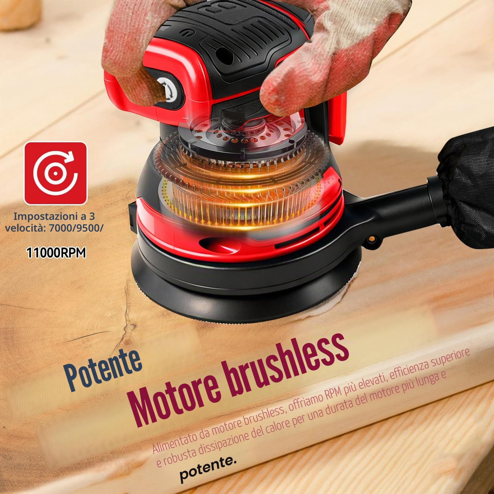 Levigatrice orbitale senza spazzole per Milwaukee M18 a batteria da 18 V, levigatrice eccentrica a batteria da 125 mm, con 20 fogli di carta vetrata da 125 mm, rotazione a 3 velocità, 8 fori