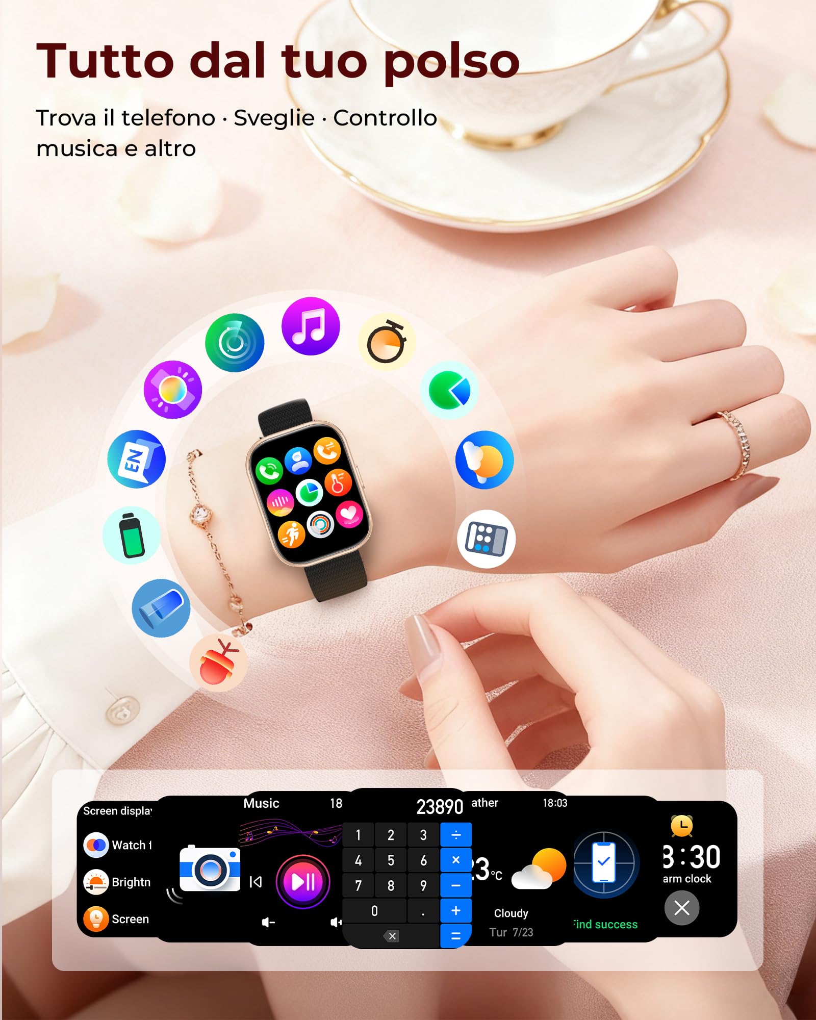 Iaret Smartwatch Donna, Regalo con 4 Cinturini e Charm, Orologio con Display HD da 1,75", Chiamate Bluetooth, Monitor Frequenza Cardiaca SpO2 Sonno, 120+ Modalità Sport, Compatibile con Android iPhone