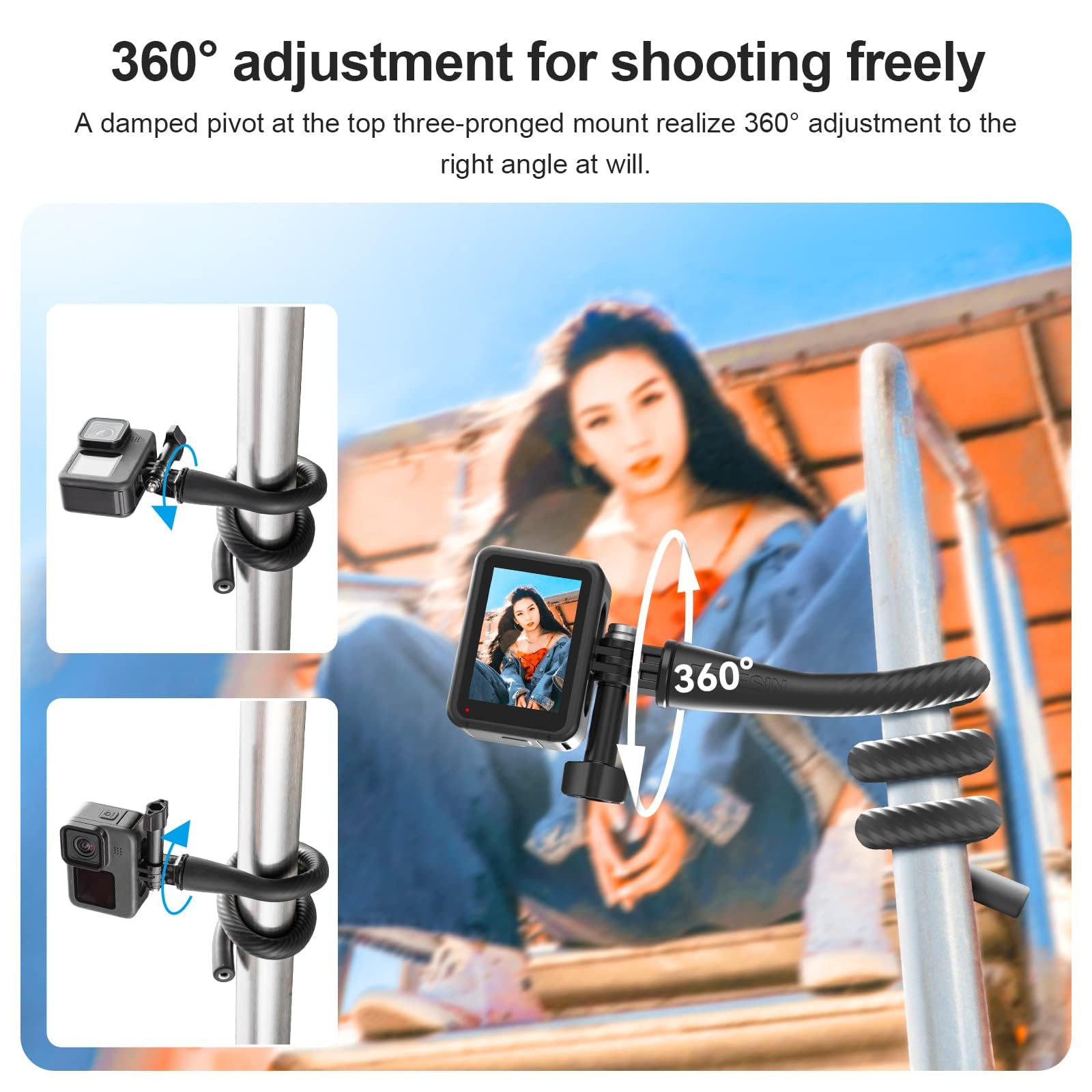 TELESIN Flexible Selfie Stick For GoPro Hero 13/12/11/10/9/8/7/6/5/Max/Mini Black, DJI OSMO Action, Insta360, IPhone Android Smartphones Mount Monopod, Action Camera Accessories