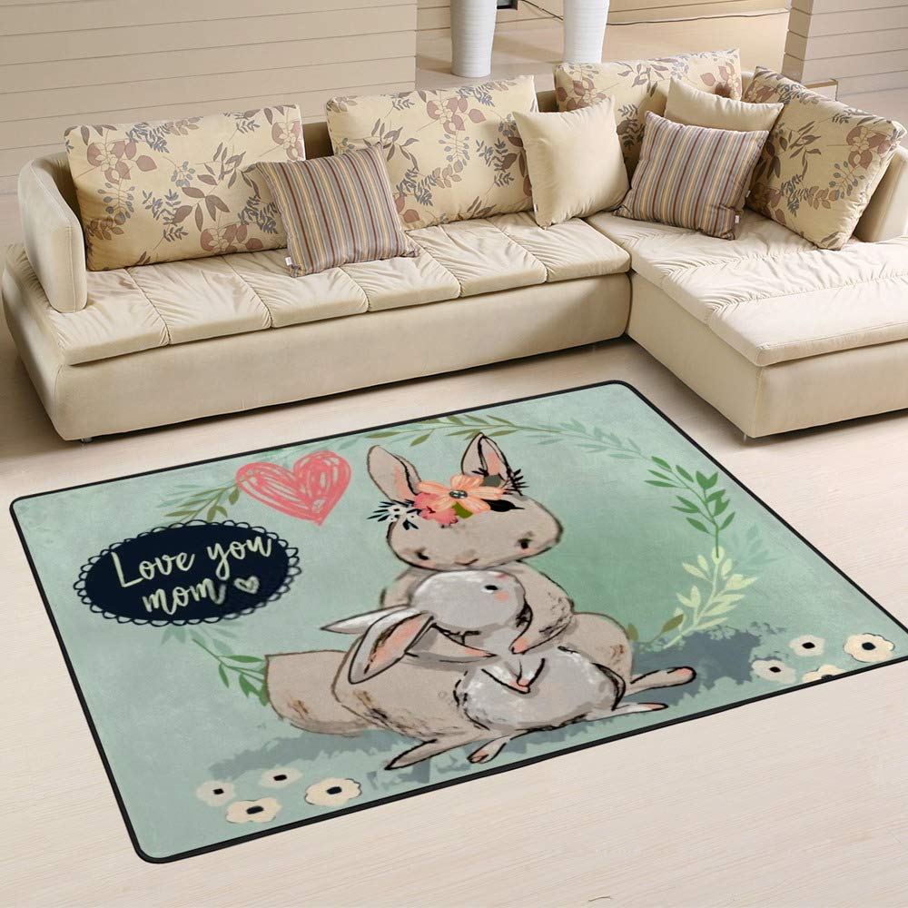 Tapis de grande taille motif lapin mignon pour le salon familial